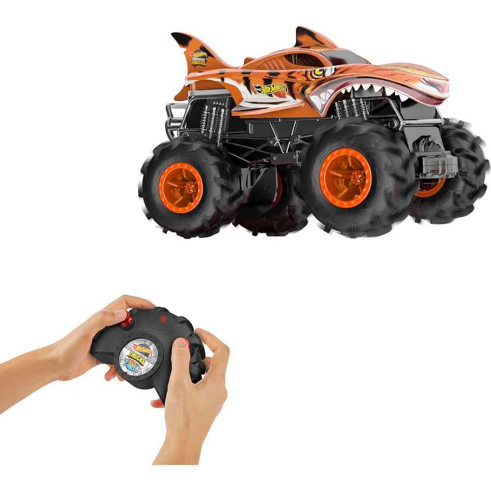 Hot Wheels HRR20 1:24 Scale RC Monster Truck - Tiger Shark Edition | Remote Control Toy Car for Kids & Adults | Perfect for Indoor & Outdoor Racing, Stunt Shows & Backyard Play