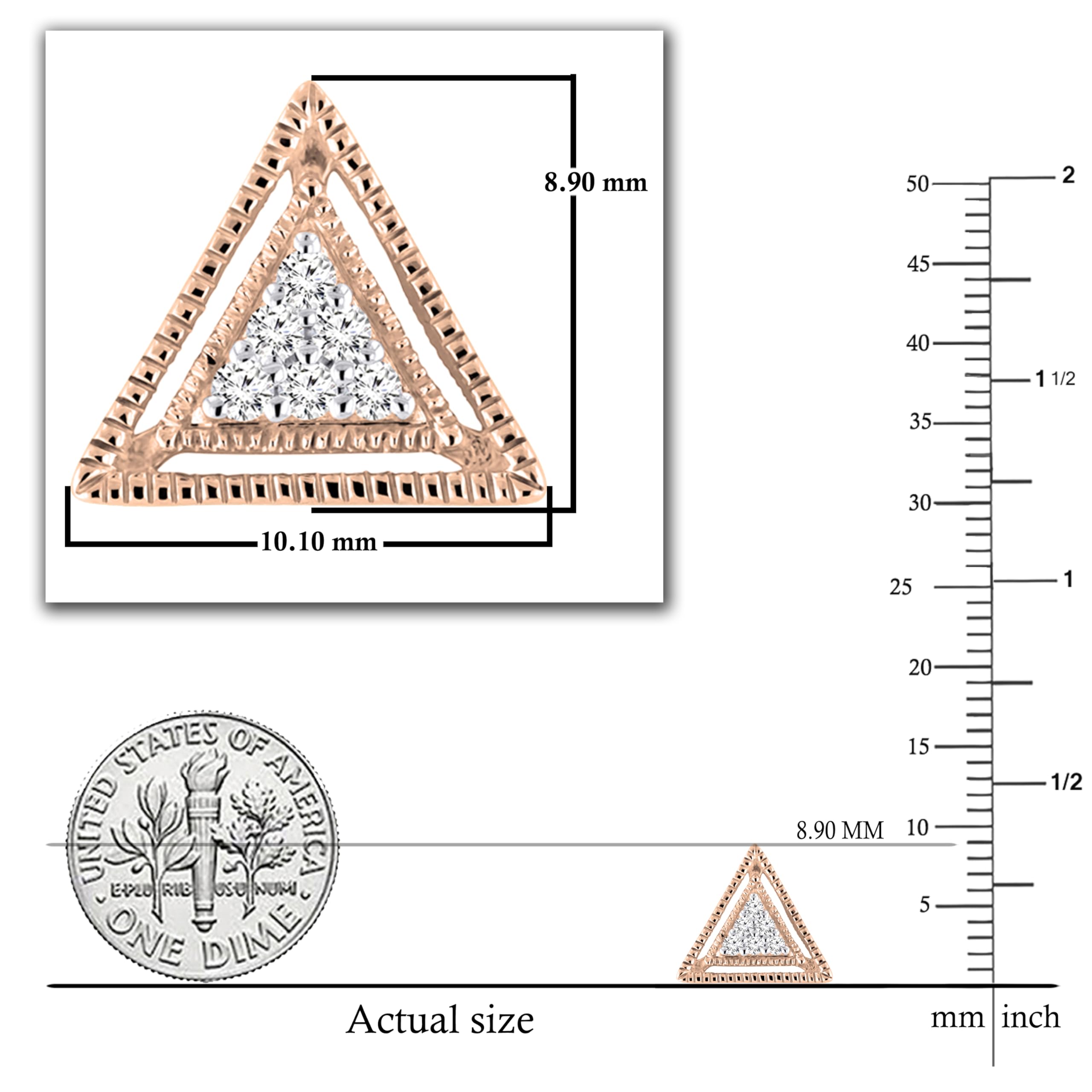 0.10 Carat Round White Diamond Stud Earrings for Women - 18K Solid Gold Pyramid Triangle Design | Perfect for Weddings, Anniversaries & Special Occasions