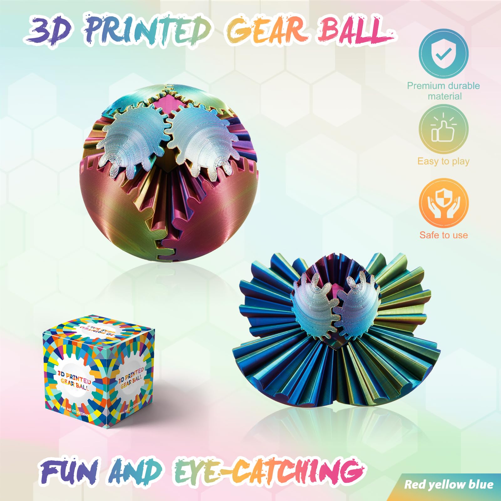 3D Printed Gear Ball - Steampunk Fidget Toy for Adults & Kids, Stress Relief Spin Cube, Easter Basket Stuffers | Perfect for Anxiety Relief, Office Desk Toys & Sensory Play