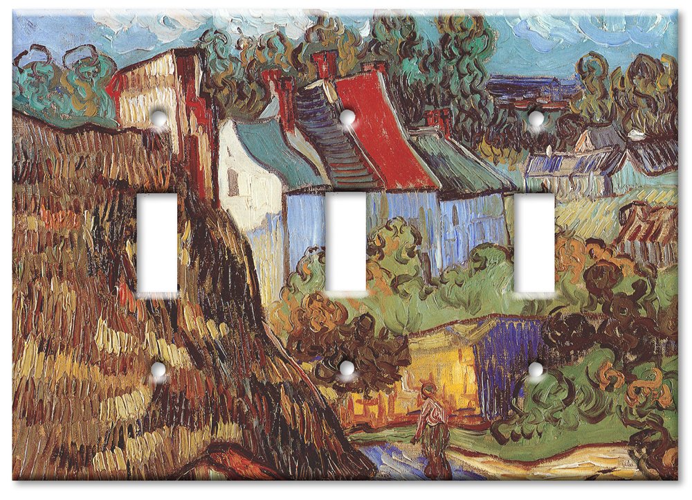 Van Gogh Houses at Auvers Decorative Metal Wall Plate - Triple Gang Toggle Art Switch Cover - Made in USA - Perfect for Living Room, Bedroom & Office Decor