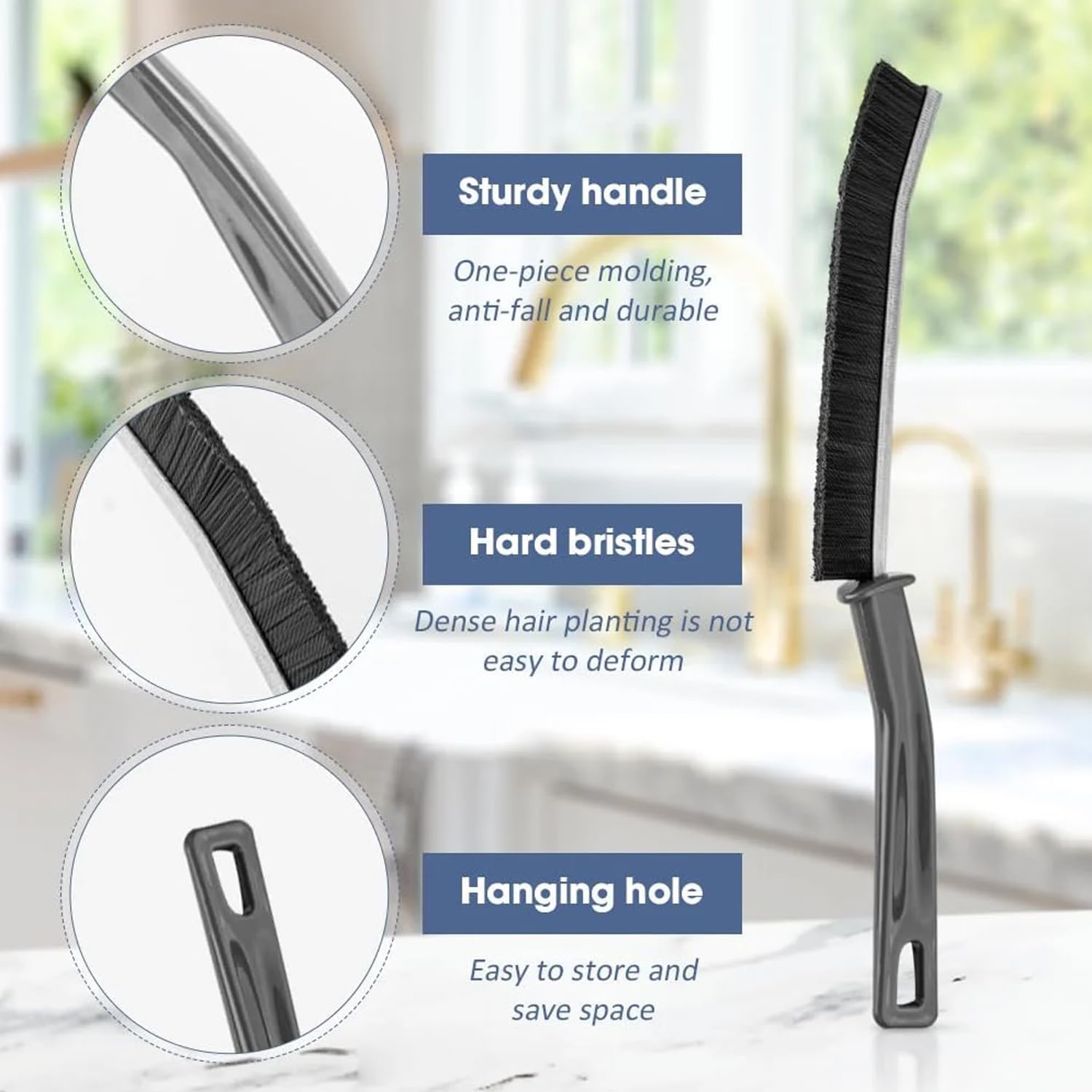 Hard Bristle Crevice Cleaning Brush Set of 6 - Small Grout Cleaner, Toilet & Shower Tile Scrub Brush - Skinny Gap Cleaning Tools for Bathroom, Kitchen & Household Use | Perfect for Tight Spaces, Tile Grout, Sink Edges & Hard-to-Reach Areas