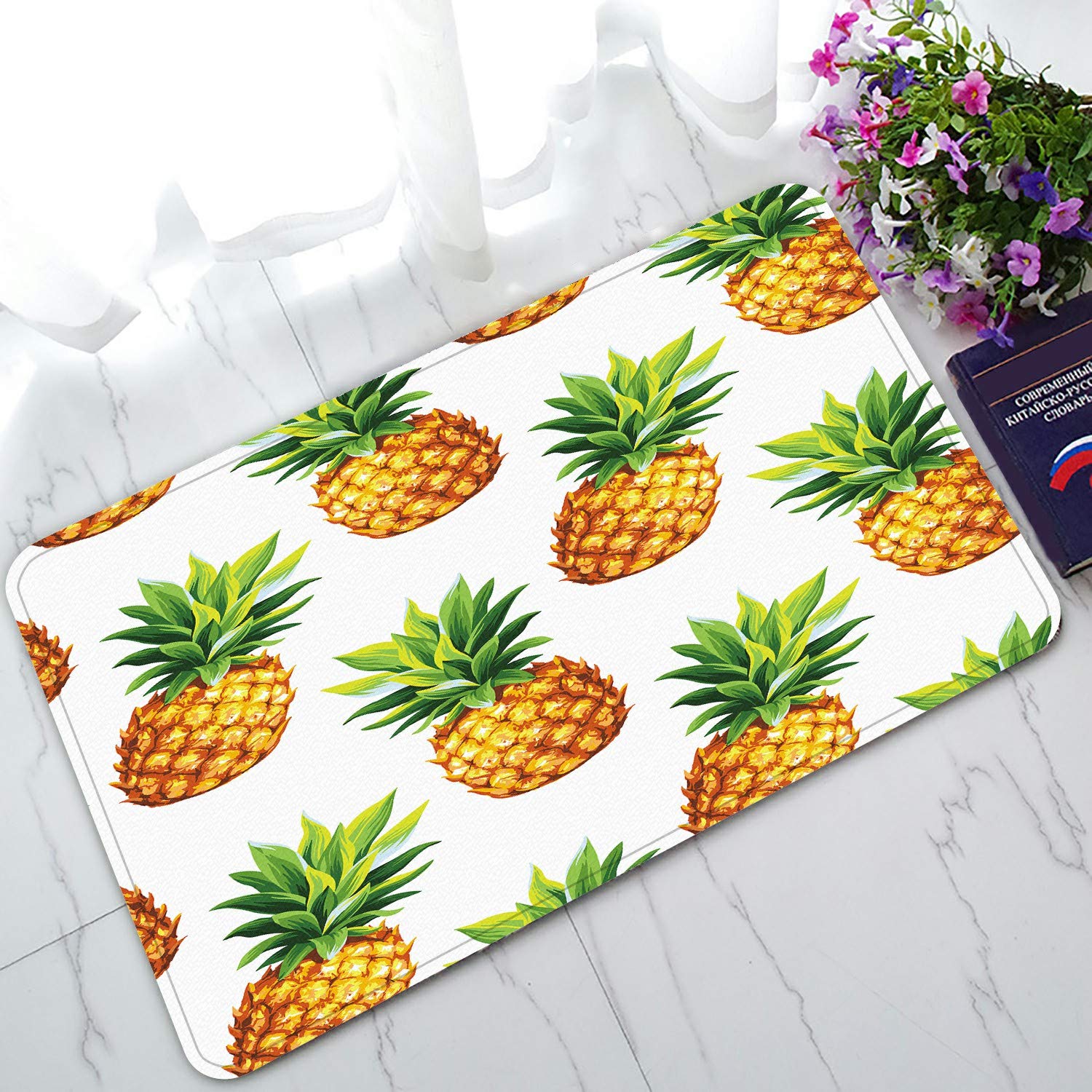 ECZJNT Cartoon Pineapple Welcome Doormat - Non-Slip Bath & Entrance Rug - 30x18 Inch Waterproof Floor Mat for Home, Kitchen, Bathroom & Outdoor Decor