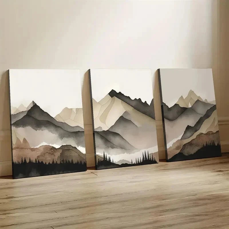 3-Piece Beige and Gray Mountain Wall Art Set - Framed Canvas Prints 50x70cm - High Quality Australian Made - Ready to Hang - Perfect for Living Room, Bedroom & Office Decor