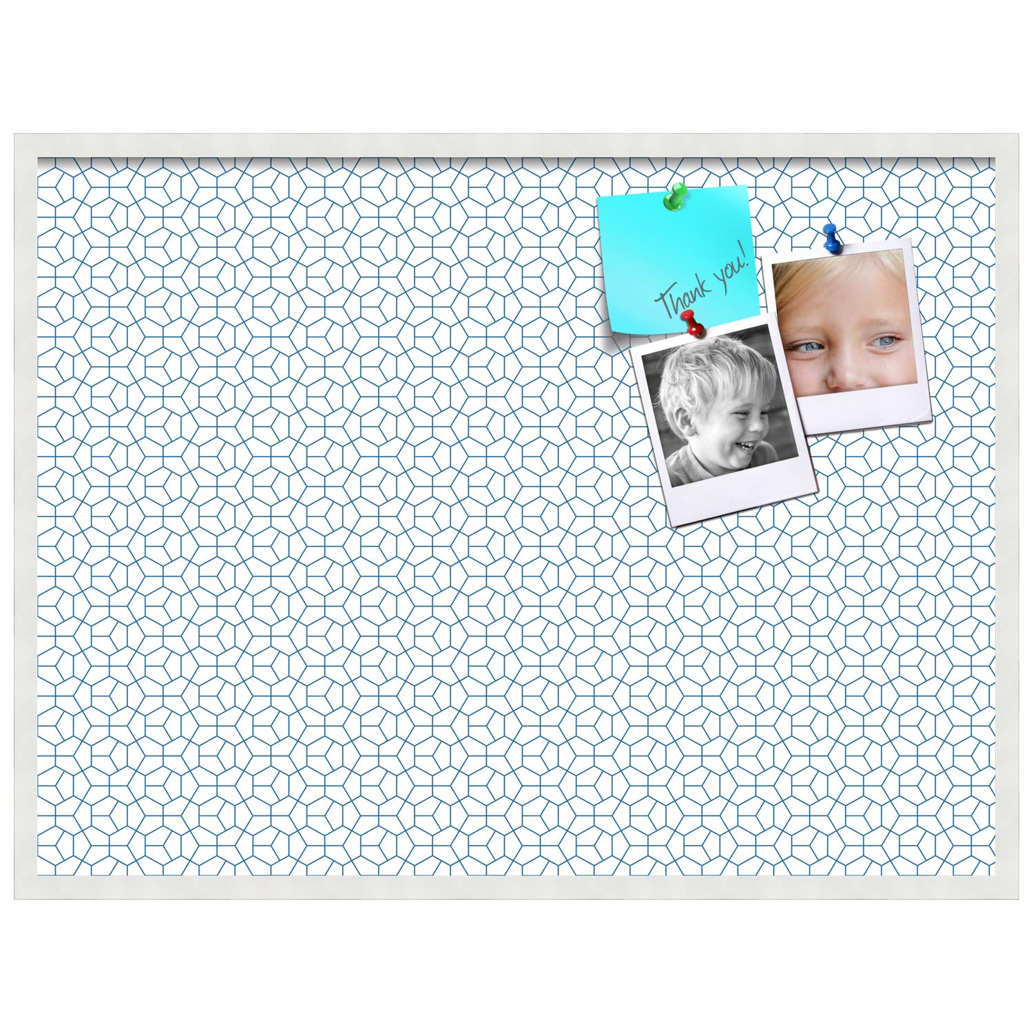 PinPix 40x30 Inch Cork Bulletin Board with Hex Navy Design & White Frame - Wall Mount Memo Board for Home Office Decor, School Classroom, Dorm Room Organization & Message Display