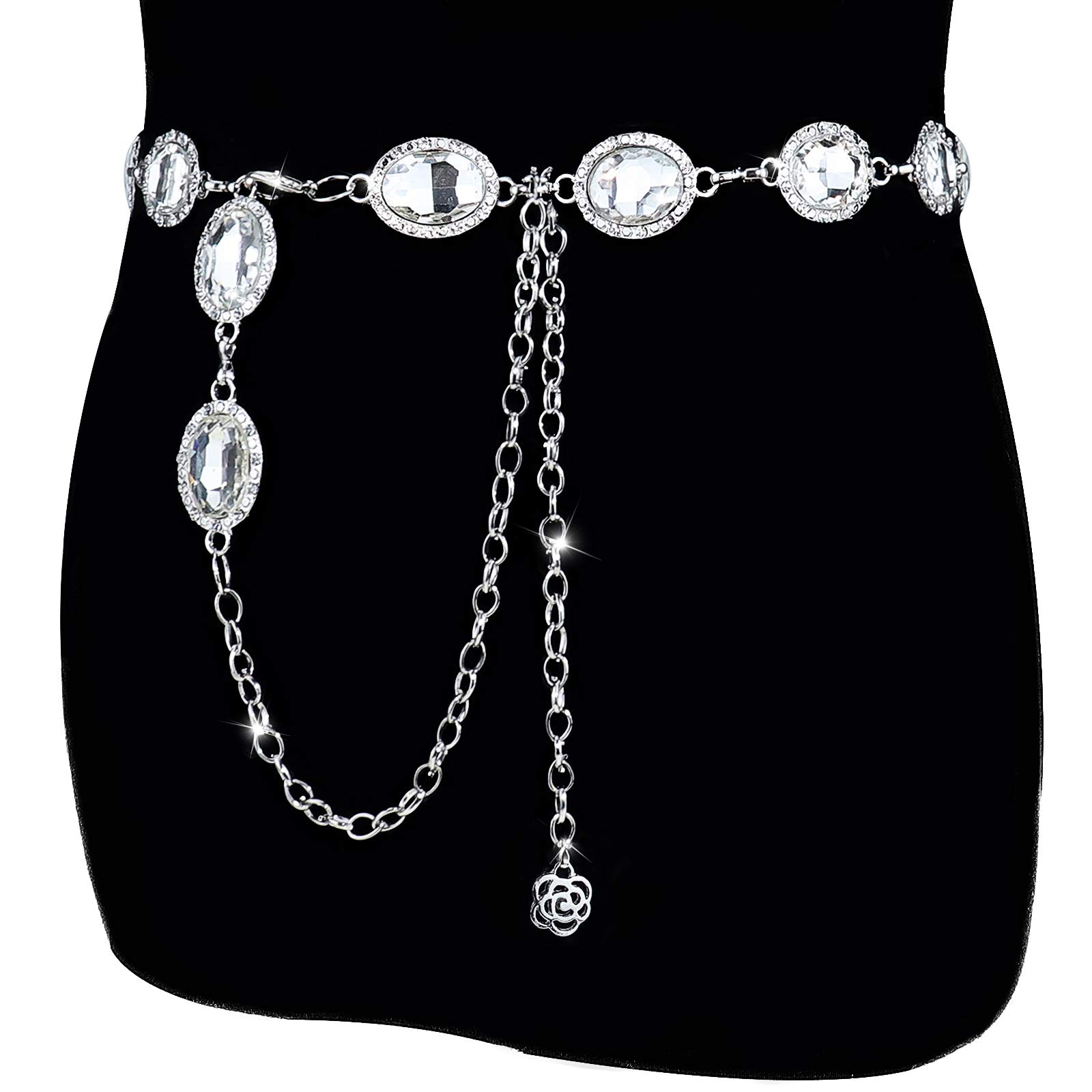 Elegant Women's Metal Waist Chain Belt with Crystal Accents - Perfect for Dresses, Parties, and Special Occasions