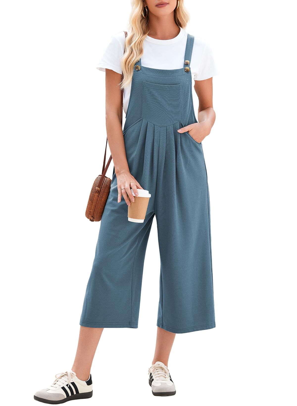 Dokotoo Women's Sleeveless Waffle Knit Jumpsuit - Casual Wide Leg Romper with Pockets | Loose Fit Capri Overalls One Piece | Perfect for Summer Outings, Beach Cover-ups & Casual Wear