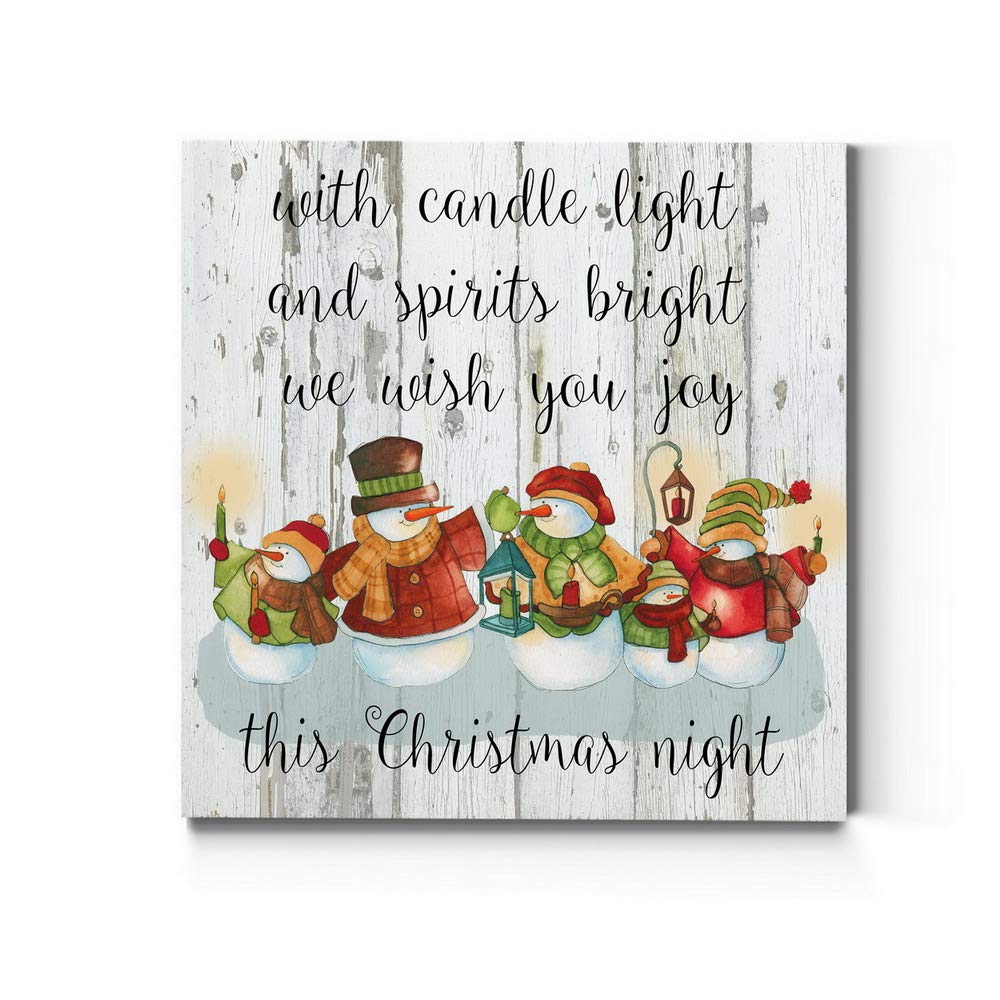 Renditions Gallery Candle Light Snowmen Wall Art - Cute Christmas & Winter Canvas Painting with Festive Faux Wood Background - Premium Gallery Wrapped Ready-to-Hang Decor (40x40 Inches) - Made in USA - Perfect for Living Room, Bedroom & Holiday Home Decor