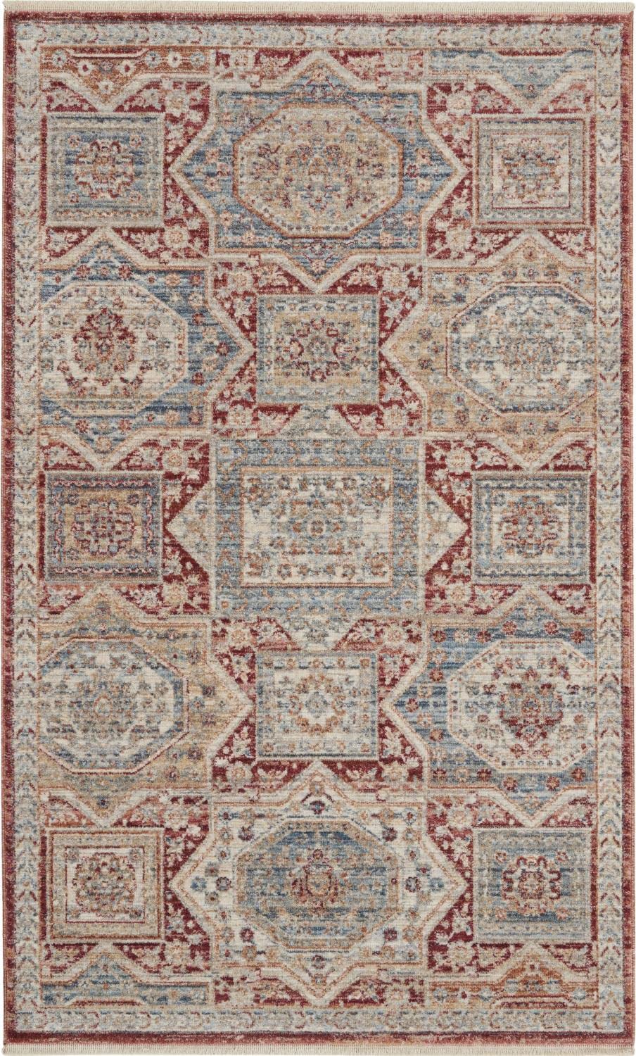 Nourison Enchanting Home Farmhouse & Country Blue/Brick 3' x 5' Area Rug - Easy to Clean, Non-Shedding, Soft & Durable - Perfect for Bedroom, Living Room, Dining Room & Kitchen Decor (3x5) - Cozy Farmhouse Style for Rustic Home & Country Cottage Interiors