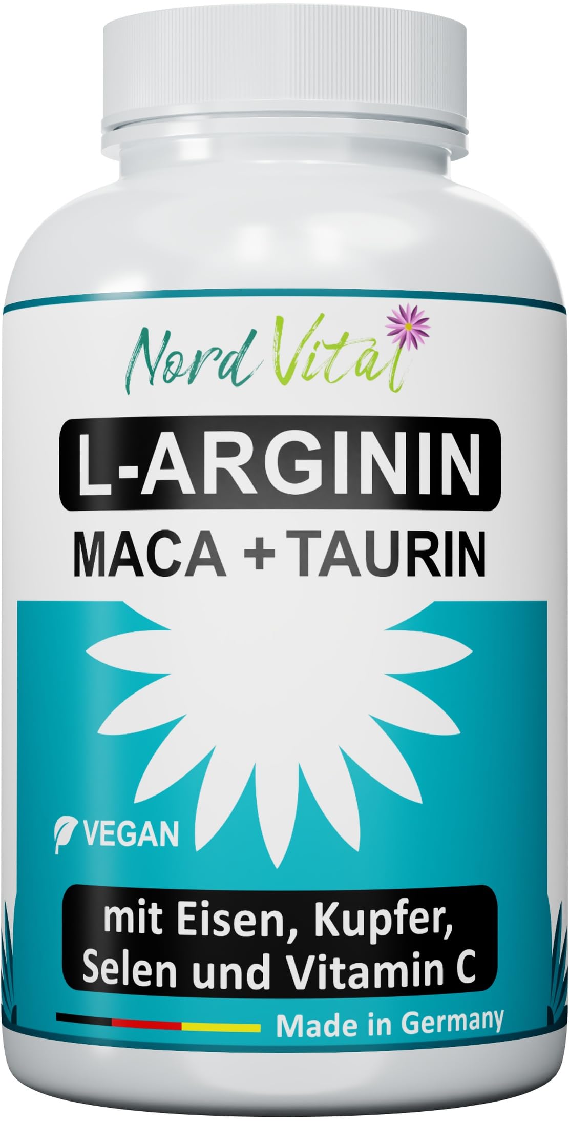 Premium L-Arginine, Taurine & Maca Root Supplement - High Potency with Iron, Copper, Selenium & Vitamin C - 20X Concentrated Maca Extract - 180 Vegan Capsules - Made in Germany - Supports Energy, Stamina & Athletic Performance