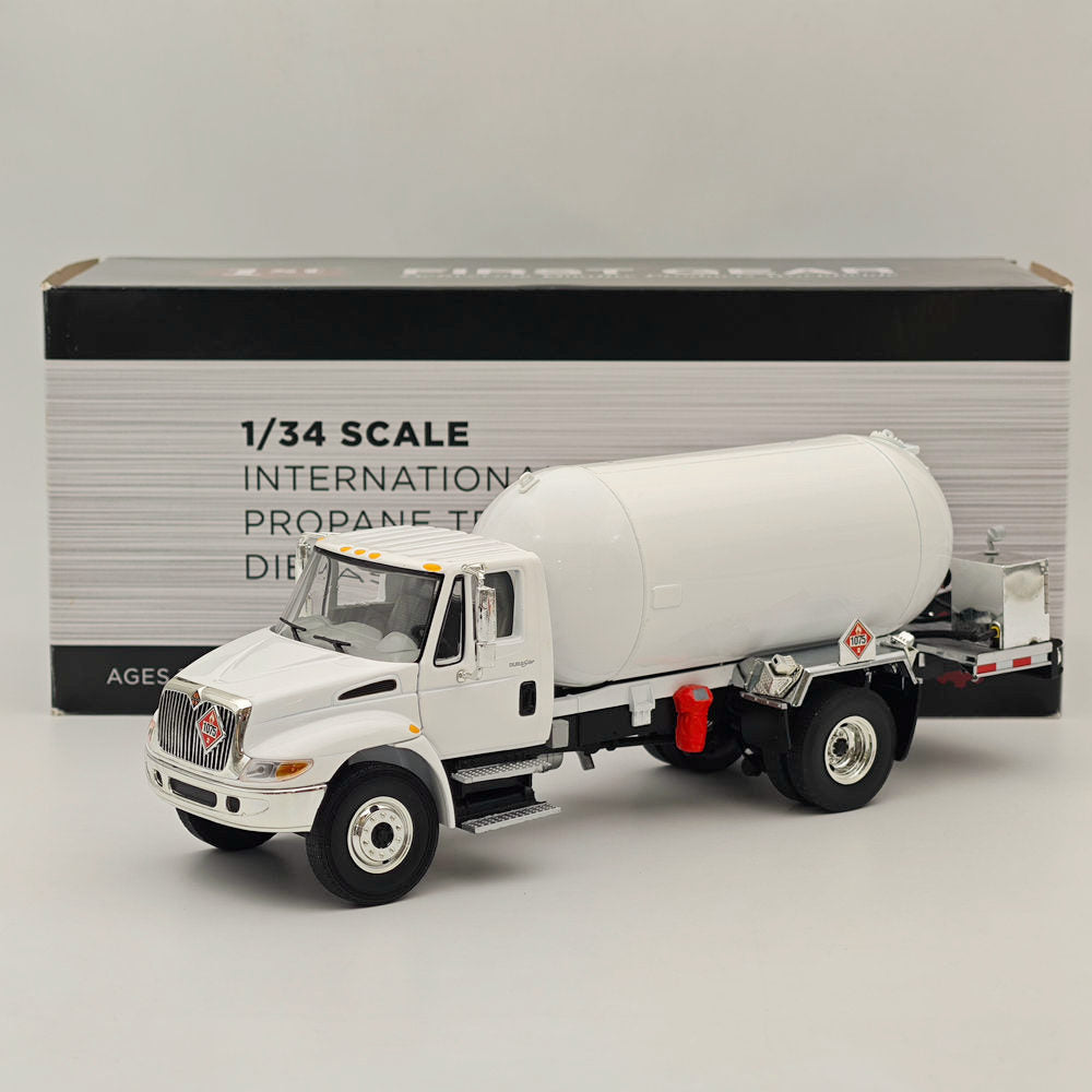 FIRST 1/34 Scale International DuraStar Propane Truck Diecast Metal Model - White 4059 | Collectible Toy for Display, Gift for Truck Enthusiasts, Perfect for Home & Office Decoration