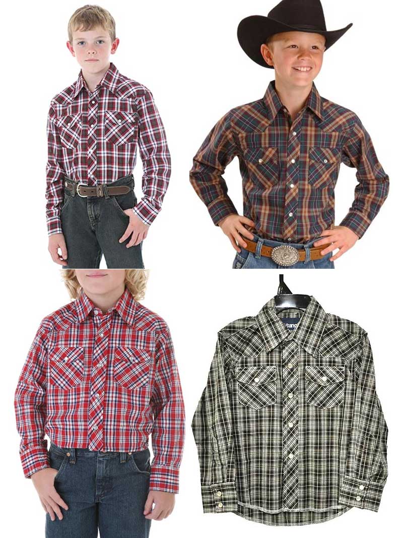 Wrangler Kids Long Sleeve Plaid Western Snap Shirt for Boys & Girls | Classic Western Style Button Up Shirt for School, Rodeo & Outdoor Activities