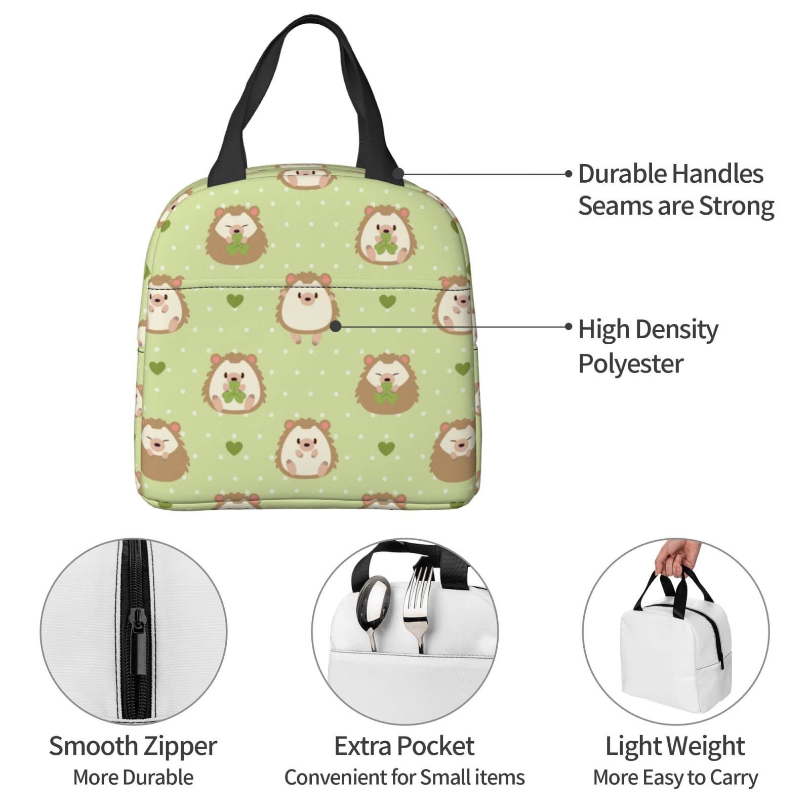 Cute Hedgehog Insulated Lunch Box - Reusable Thermal Meal Bag for School, Work, Travel & Picnic | Portable Food Container for Boys & Girls | Garden-Themed Design with Grass Pattern | Perfect for Daily Use, Outdoor Activities & Office Lunch