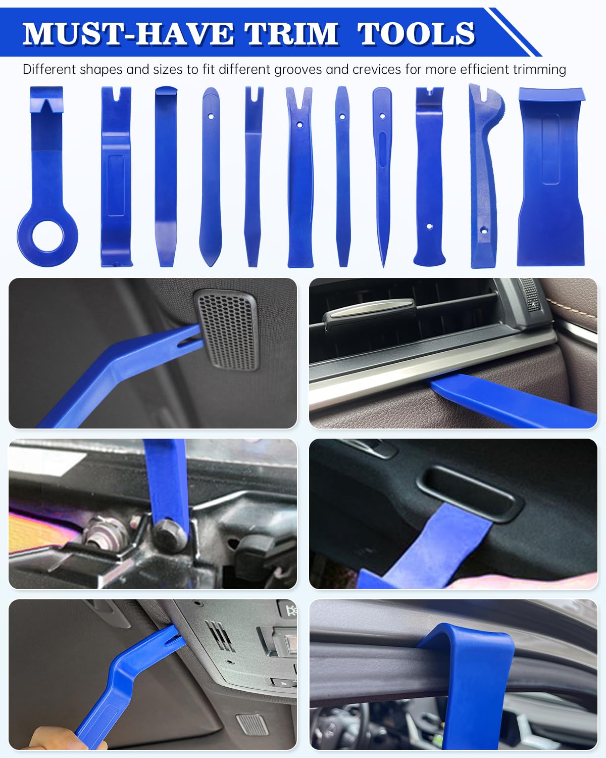 Poraxy 19Pcs Car Trim Removal Tool Kit - Auto Panel Door Dashboard Clip Pliers & Plastic Pry Tools for Audio Installation & Upholstery Removal | Professional Automotive Repair & DIY Accessories