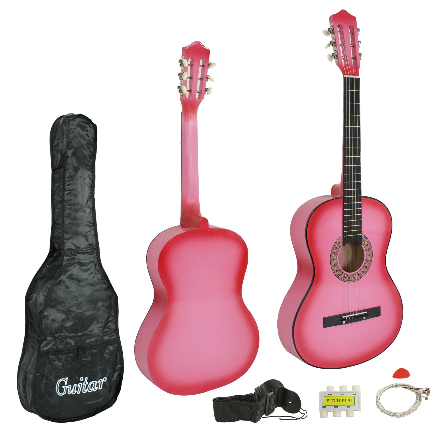 Smartxchoices 38-Inch Acoustic Guitar Bundle with Gig Bag, Strap, Pitch Pipe, Extra Strings & Picks - Pink 6-String Guitar for Beginners, Kids, Girls & Students (Right-Handed) | Perfect for Home Practice, Music Lessons & Gift Giving