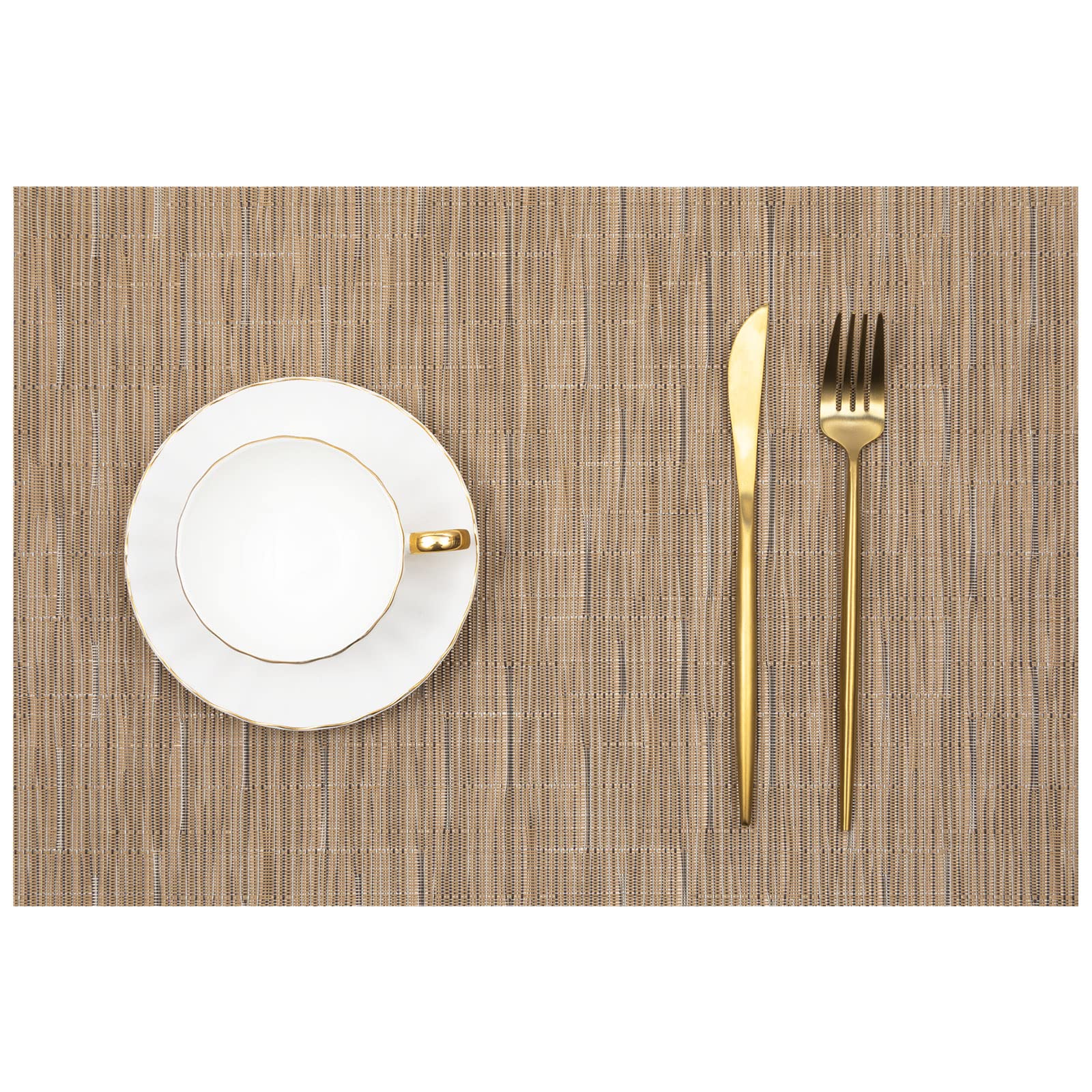 U'Artlines Heat-Resistant PVC Placemats Set of 6 - Stain Proof, Non-Slip, Washable Vinyl Table Mats for Dining Room, Kitchen & Outdoor Use (Beige)