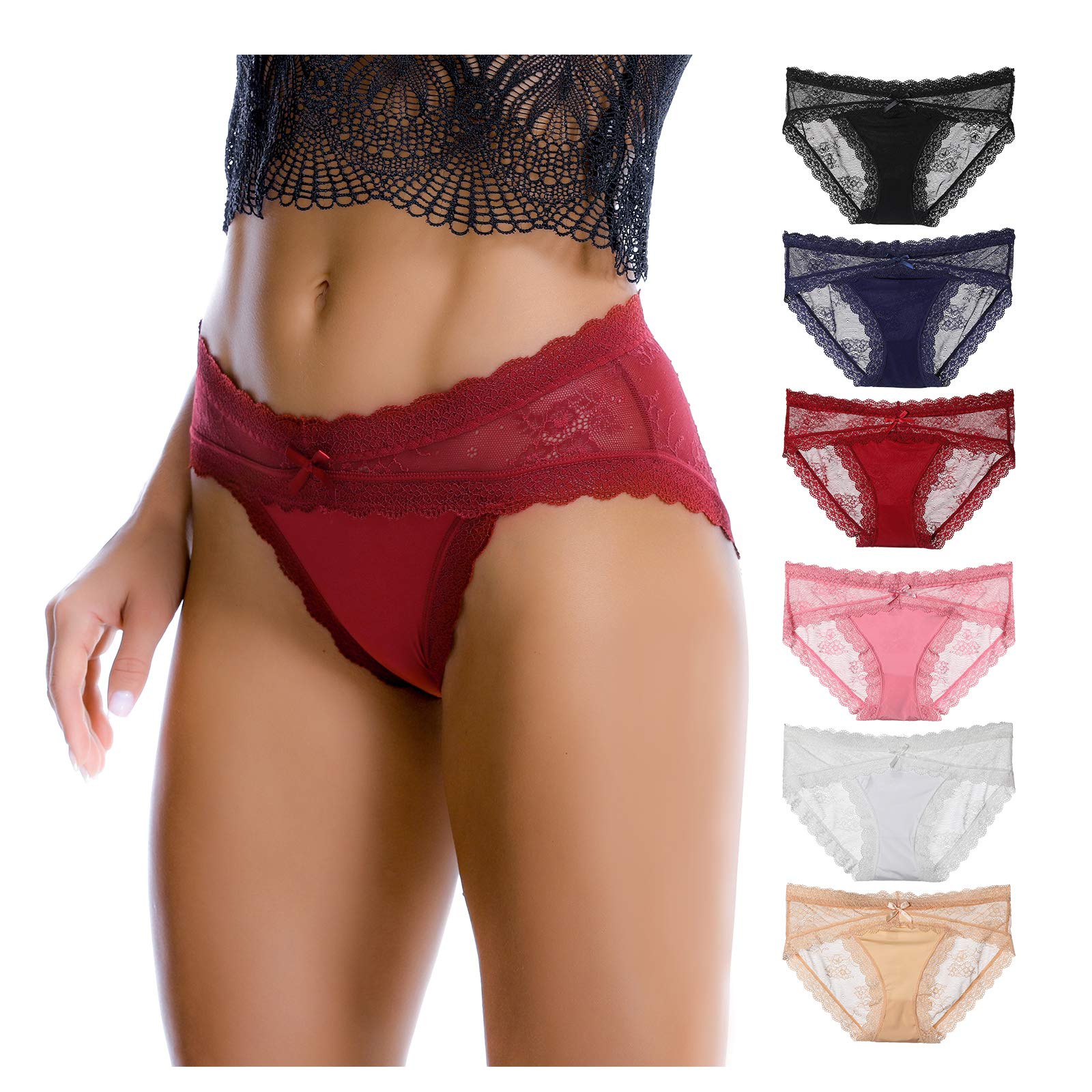 LEVAO Women's Lace Underwear - 5 Pack Sexy Breathable Hipster Panties, Stretch Seamless Bikini Briefs for Everyday Comfort & Intimates | Perfect for Date Night, Lounge Wear & Special Occasions