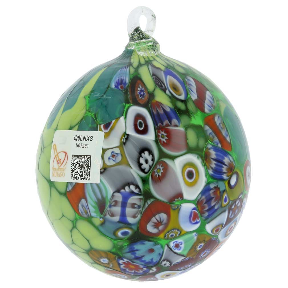 Authentic Murano Glass Christmas Ornament - Venetian Primavera Millefiori Handmade in Italy | Elegant Green Holiday Tree Decoration for Christmas, Home & Gift Giving