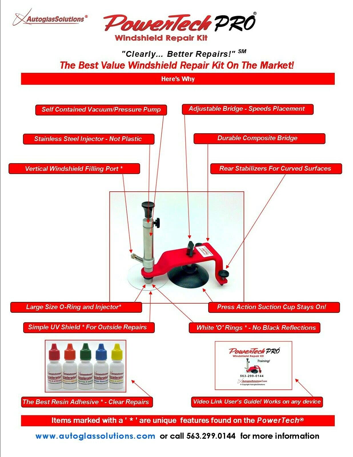 Powertech PRO Windshield Repair Kit - Professional Auto Glass Crack Fix Kit for Cars & Trucks - Easy DIY Windshield Repair for Chips & Cracks - Perfect for Road Trips & Emergency Car Maintenance