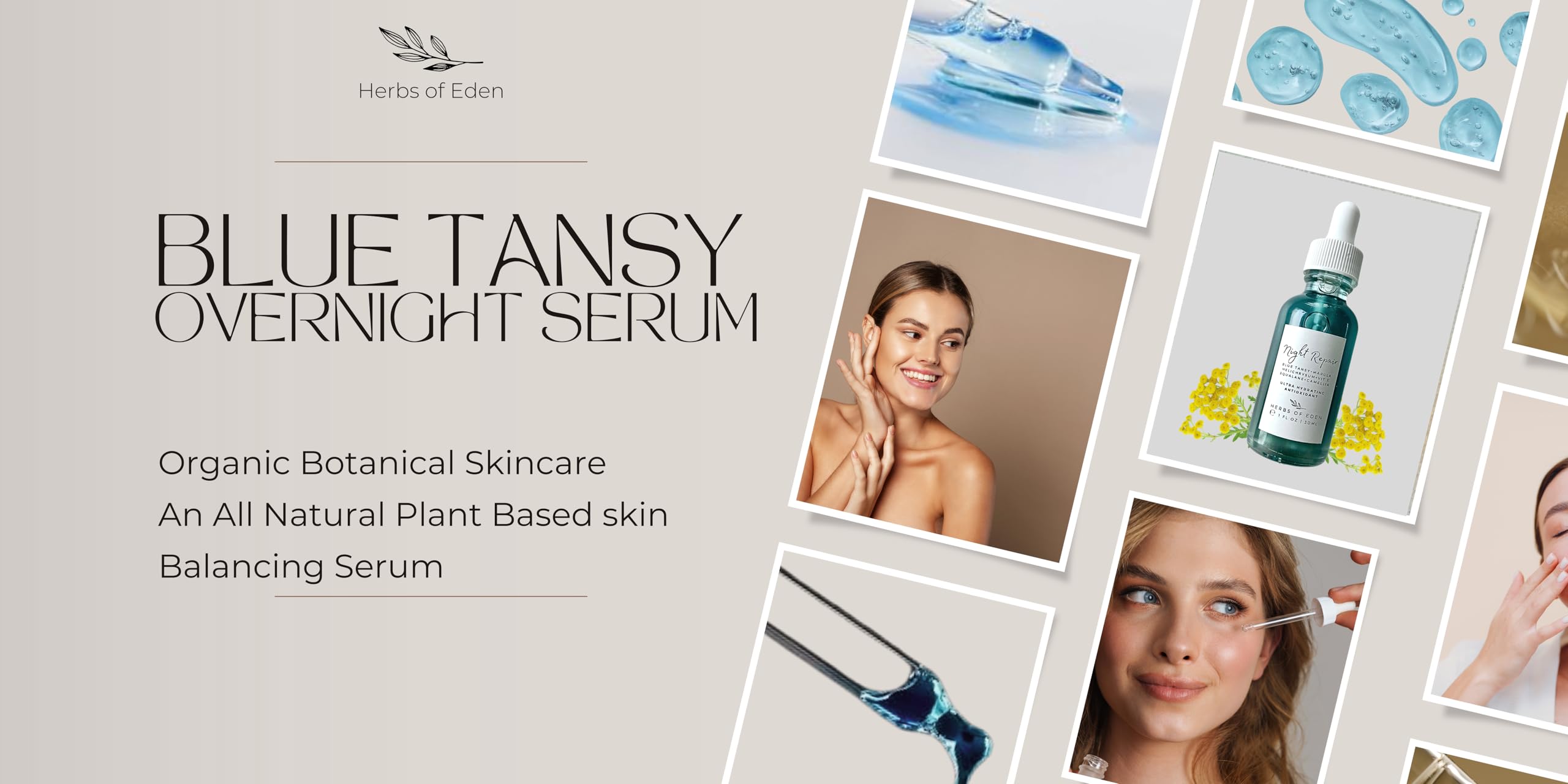 Organic Blue Tansy Night Repair Face Serum with Squalane - Anti-Aging Collagen Booster for Glowing Skin | Pore Minimizer & Skin Plumping Serum | Antioxidant Rich Formula for Gua Sha & Nighttime Skincare Routine