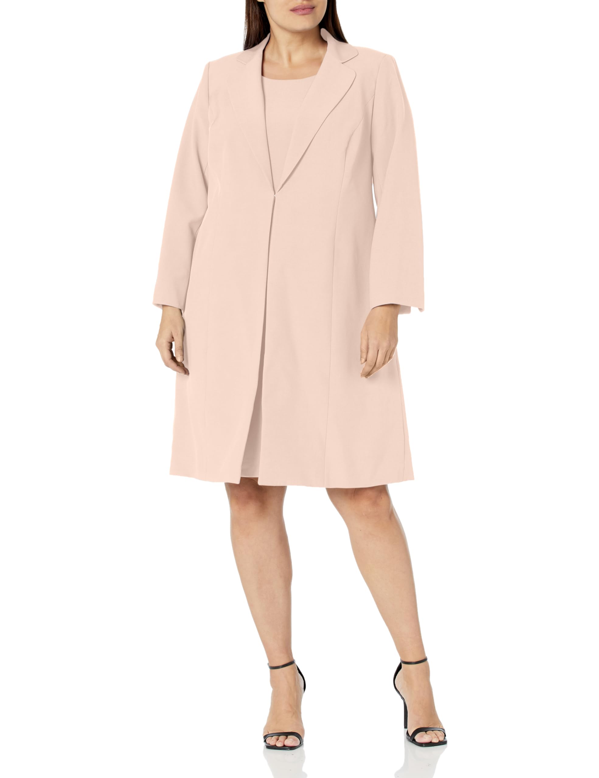 Women's Long Jacket & Sheath Dress Set - Elegant Winter Coat with Slim Fit Dress for Office, Party & Formal Occasions