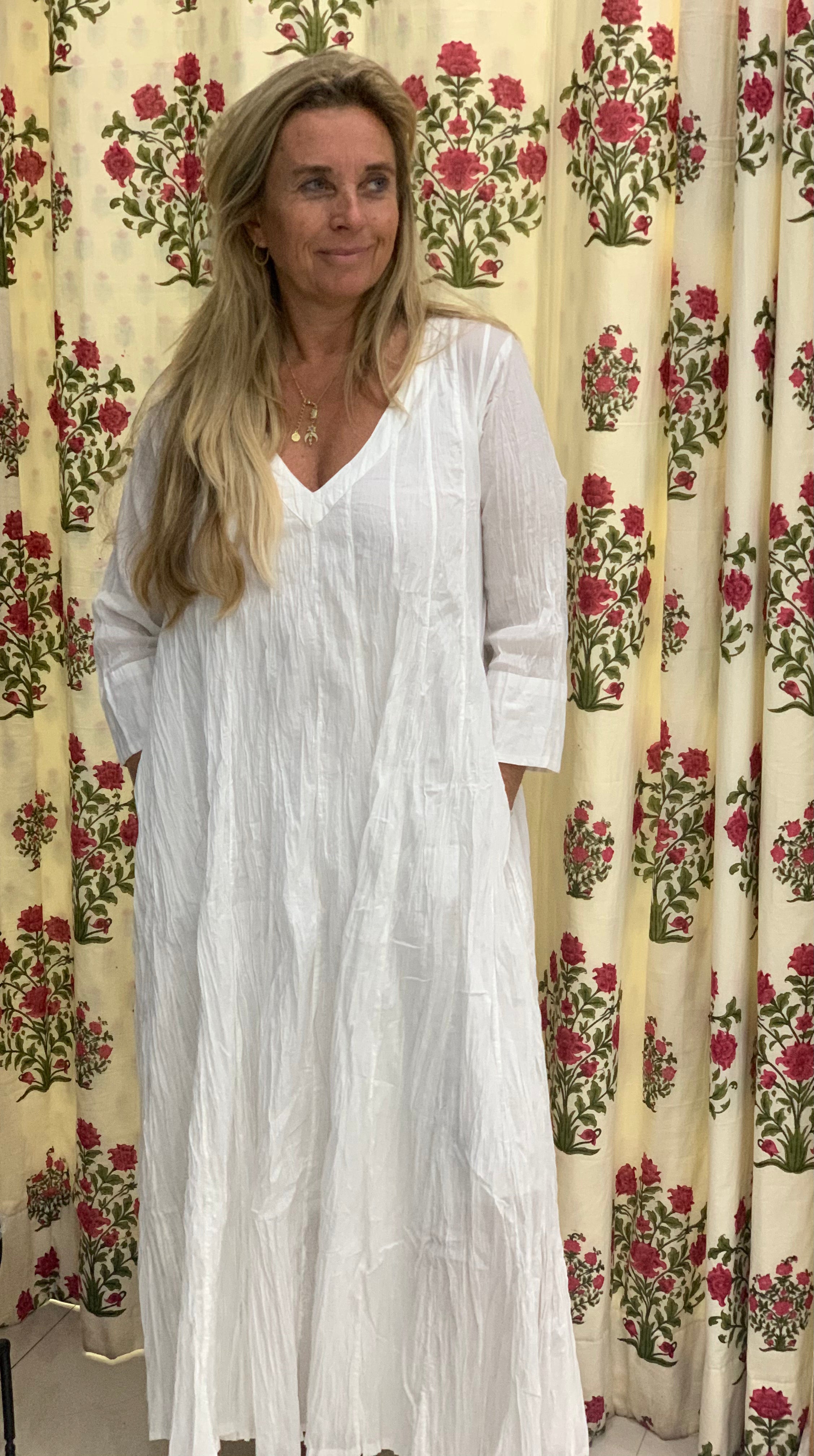 Ibeka Women's White Cotton Maxi Dress - Flowy Summer Beach Dress for Vacation, Party & Casual Wear