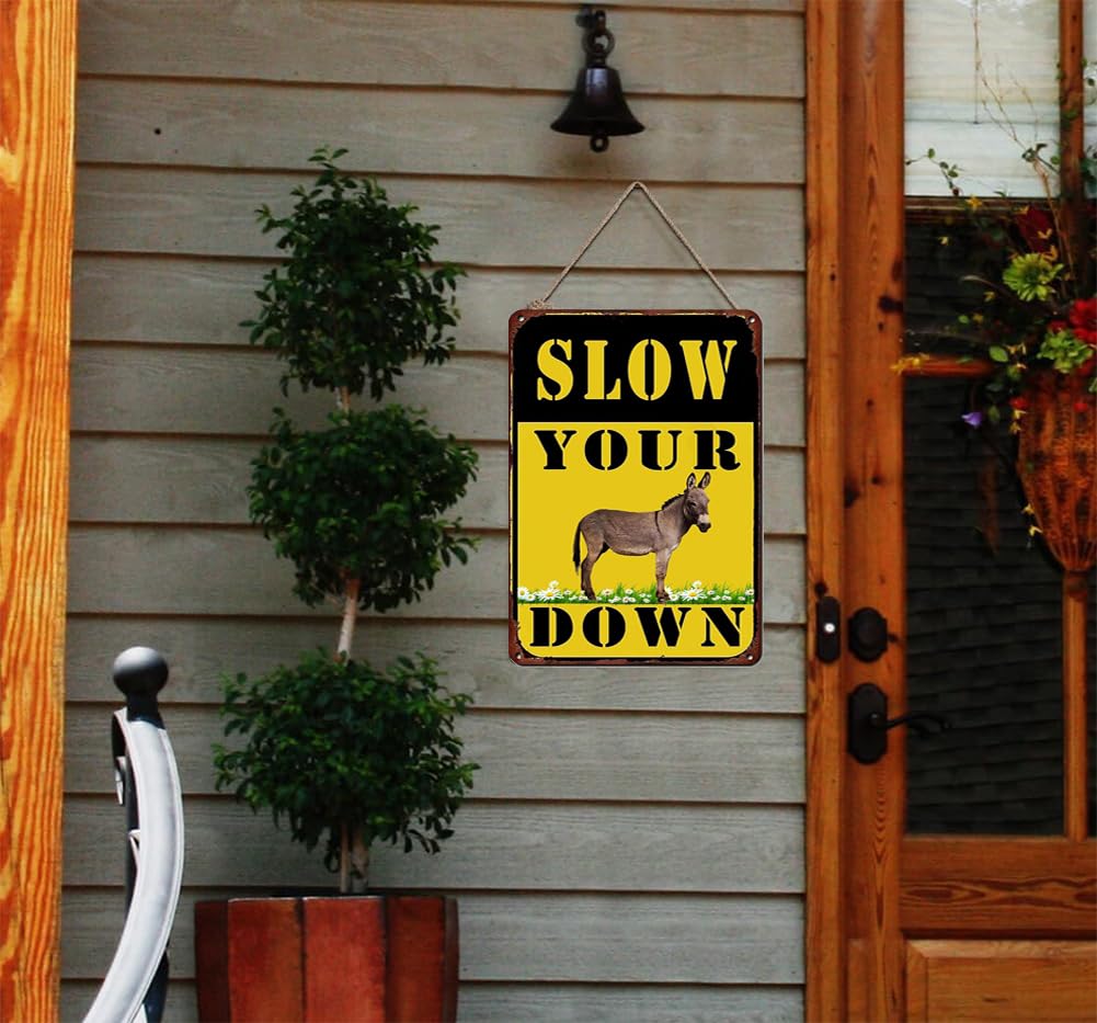 Funny Retro Metal Slow Down Sign - Durable 8x12 Inch Outdoor Road Sign for Neighborhood Safety - Perfect for Humorous Traffic Control & Decorative Yard Art