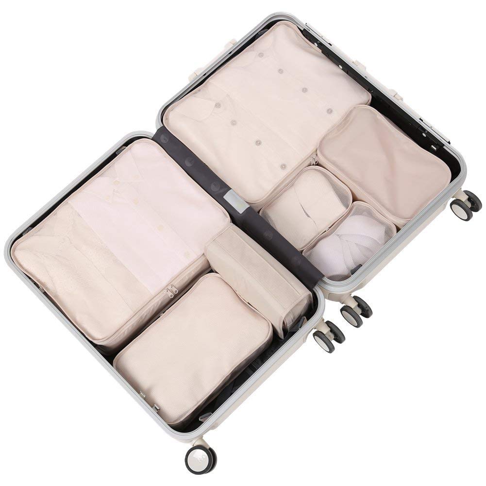 JJ POWER 7-Piece Travel Packing Cubes Set - Luggage Organizers with Toiletry Bag & Shoe Bag (Beige) | Perfect for Business Trips, Vacations & Weekend Getaways