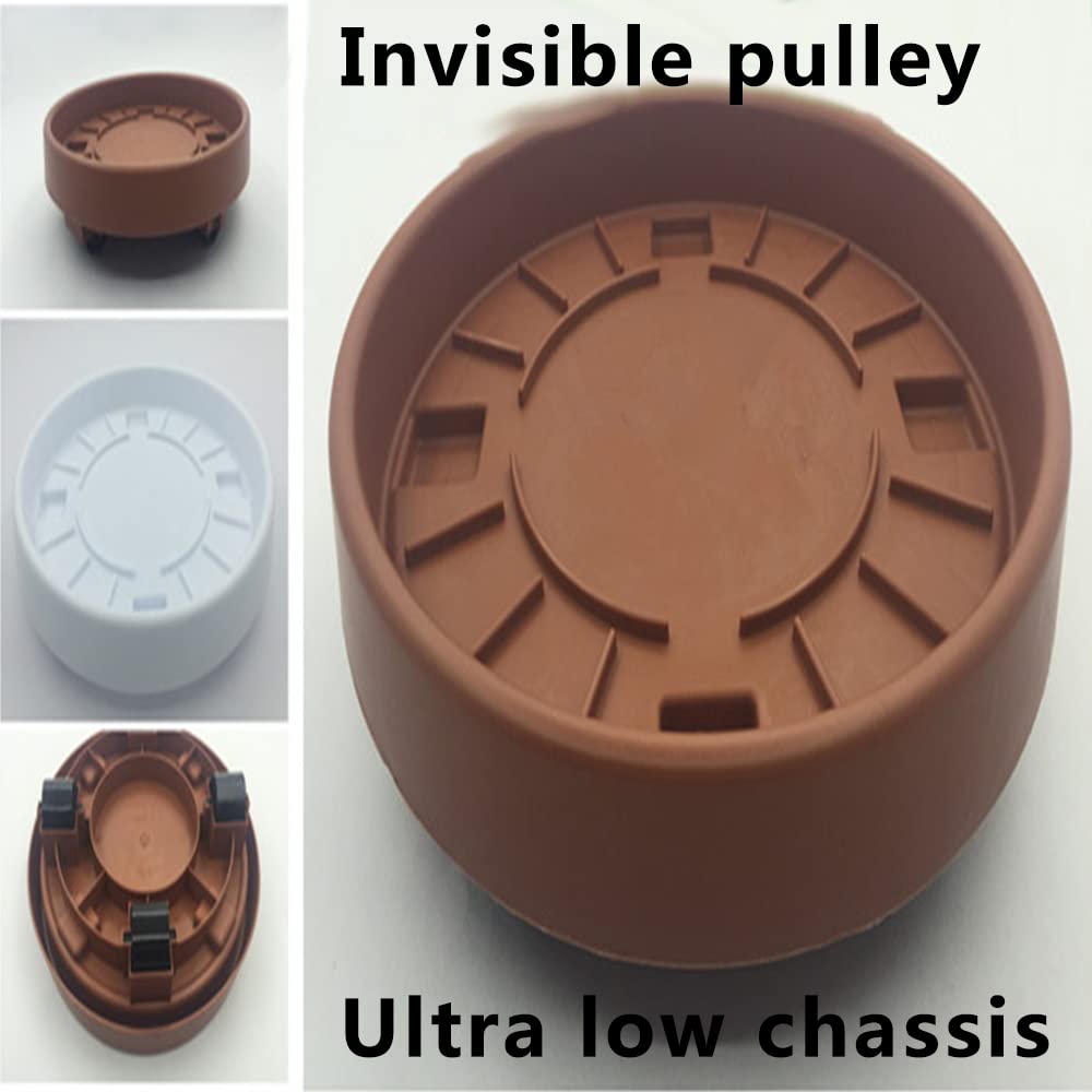 White Resin Flower Pot Tray with Concealed Pulley - 25CM Ultra-Low Chassis Plant Saucer for Indoor/Outdoor Plants - Perfect for Home Decor, Garden, and Balcony Use
