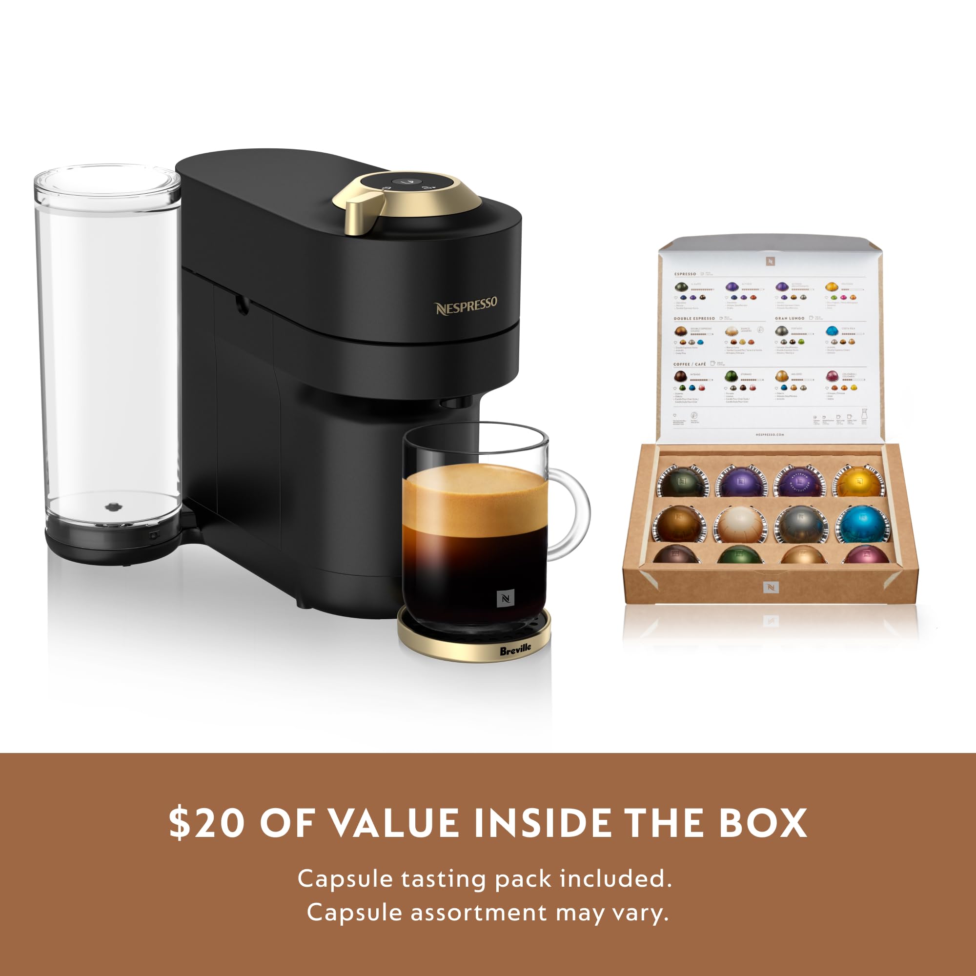 Nespresso Vertuo Pop+ Coffee and Espresso Machine by Breville - Matte Black Gold Limited Edition | Perfect for Home, Office & Small Spaces