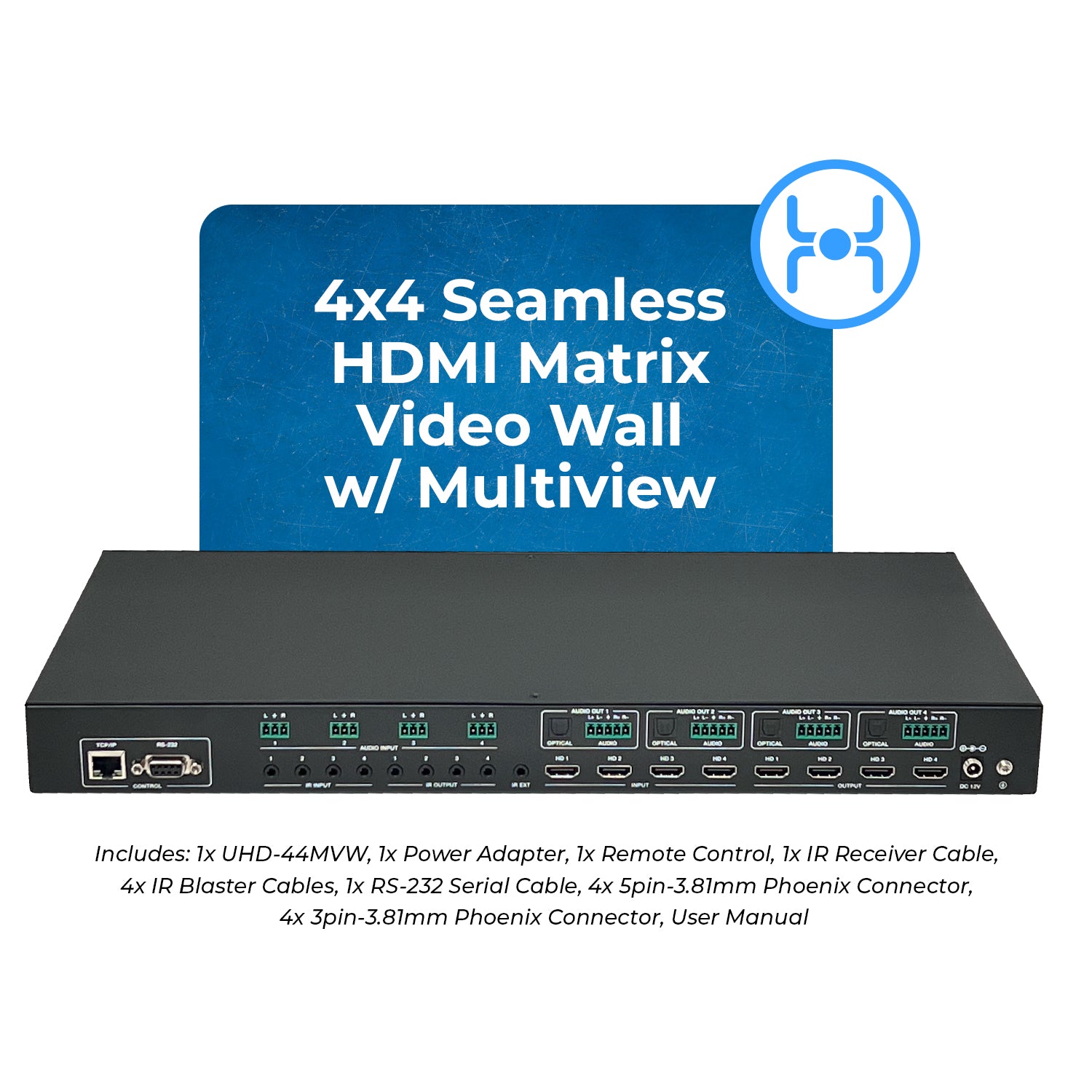 4K@60Hz 4x4 HDMI Matrix with Video Wall - Seamless Switching, Audio Extraction & MultiView Support | UHD 44MVW for Home Theater, Gaming & Conference Room Setup