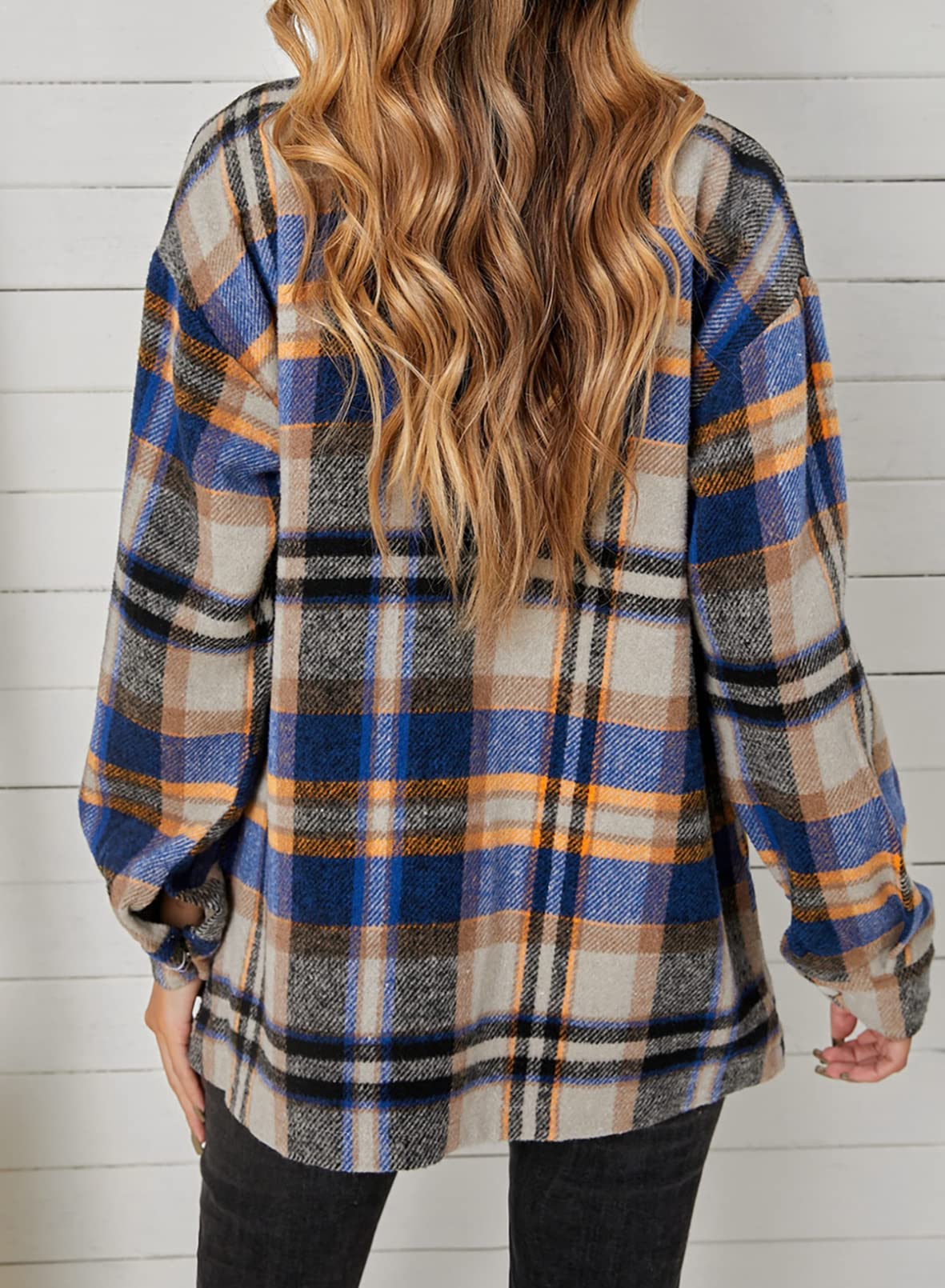 BTFBM Women's Plaid Flannel Shacket - Long Sleeve Button Down Casual Shirt Jacket for Fall & Spring | Loose Fit Blouse Top for Outdoor Activities, Work & Weekend Wear (2025 Fashion)