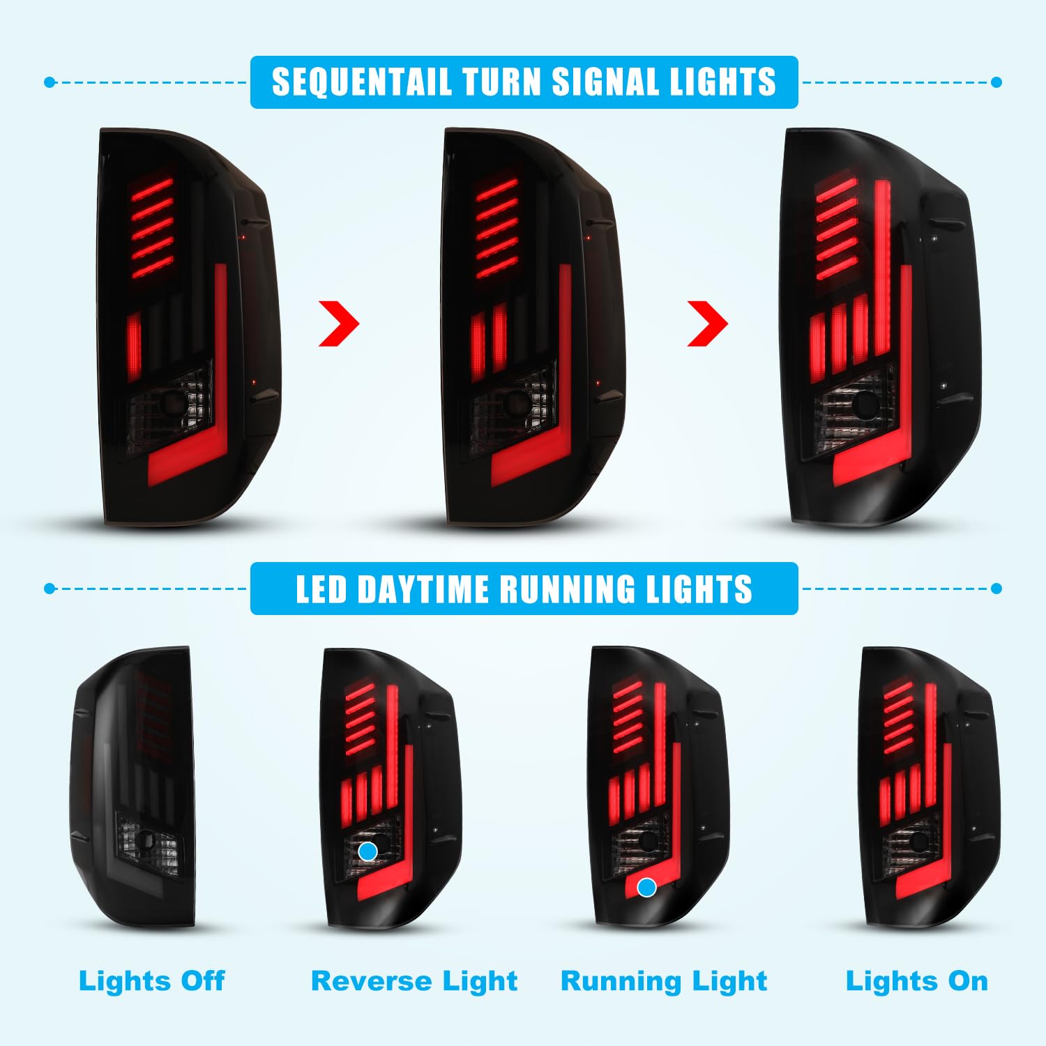 CPW LED Tail Lights for Toyota Tundra 2014-2021 - Sequential Turn Signal, Brake & Reverse Lights - Matte Black/Smoke Replacement Taillights (Plug & Play) - Perfect for Off-Roading, Night Driving & Vehicle Customization
