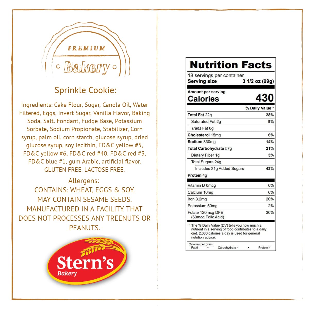 Stern's Bakery Jumbo Sprinkle Cookies - 18 Individually Wrapped 3oz Cookies | Dairy Free, Nut Free & Kosher Certified | Breakfast Pastries, Vending Machine & Lunchbox Snacks | Perfect for School, Office & On-the-Go Treats