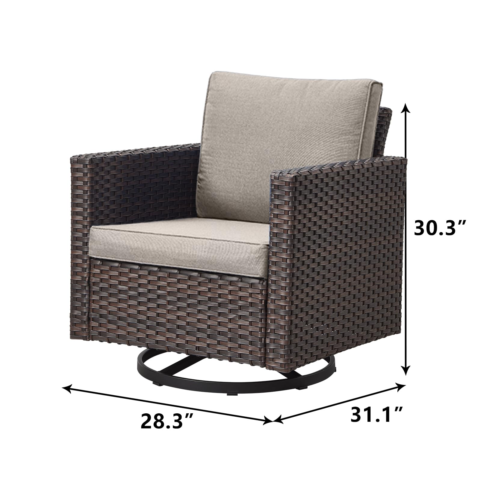 Outdoor Patio Swivel Rocking Chair - Waterproof Wicker, Comfortable Cushions & Sturdy Metal Frame - Single Porch Deck Backyard Rocker (Brown/Grey) - Perfect for Relaxing in Garden, Poolside or Balcony