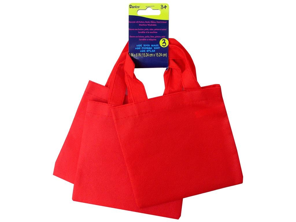 Paintable Canvas Tote Bags 6x6 Inches - Set of 3 Red DIY Totes for Arts & Crafts, Shopping, and Beach Outings