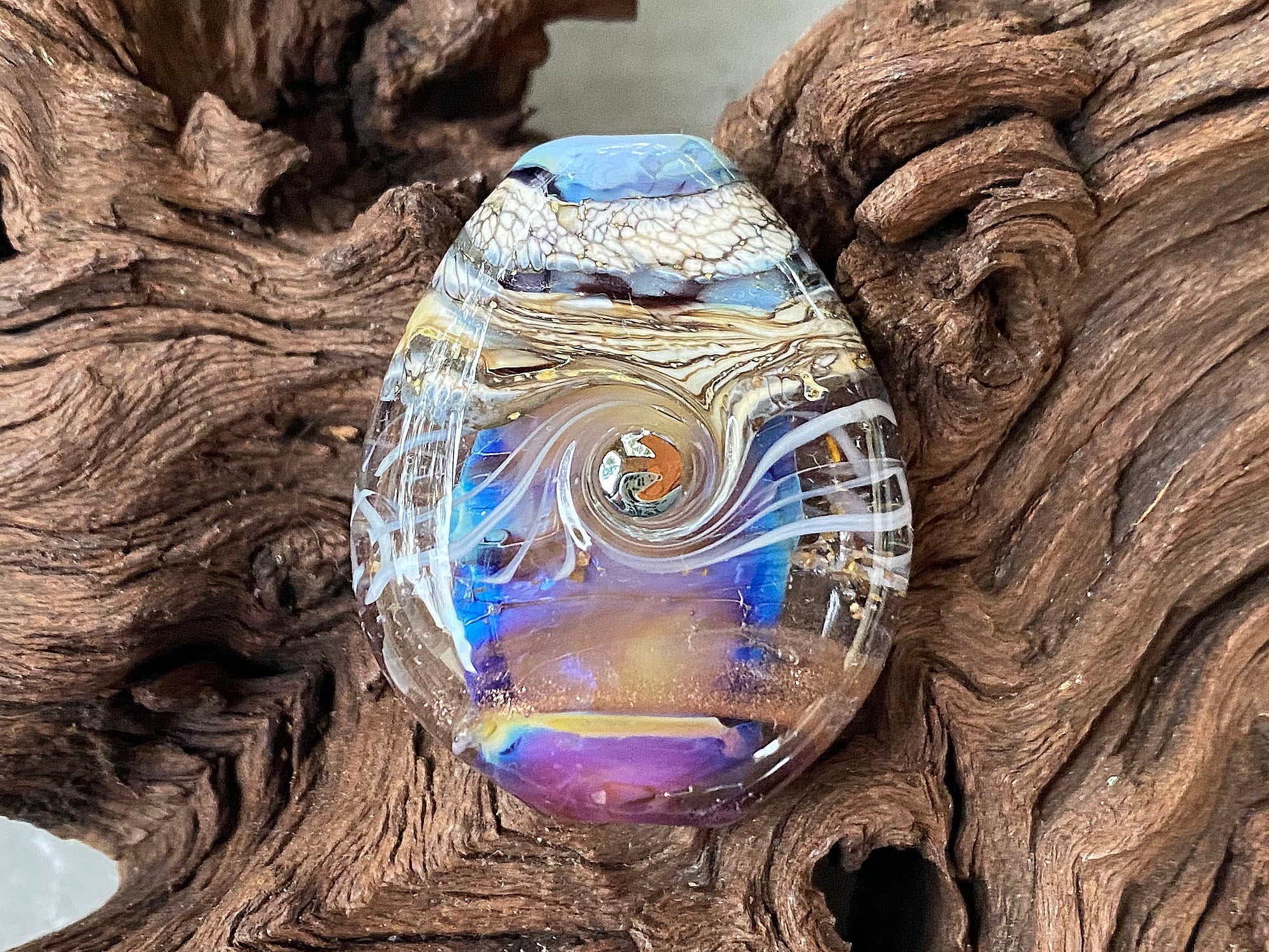 Handmade Purple Ivory Organic Lampwork Glass Focal Bead for Jewelry Making - Perfect for Necklaces, Bracelets & DIY Craft Projects