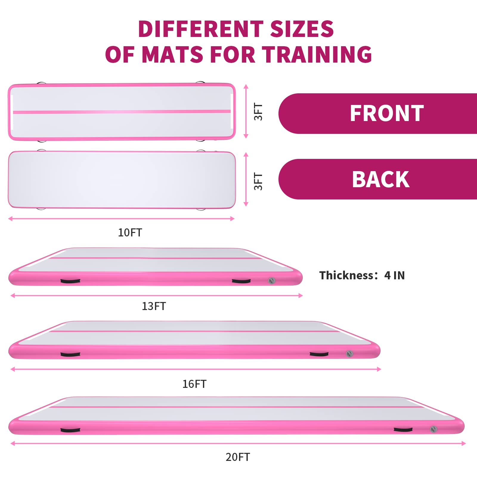 10ft 13ft 16ft 20ft Inflatable Air Gymnastics Mat - Thick 4 Inches Tumbling Track with Electric Pump for Home Gym, Yoga, Training, Outdoor & Water Activities - Perfect for Kids Play, Backyard Exercises and Pool Fun