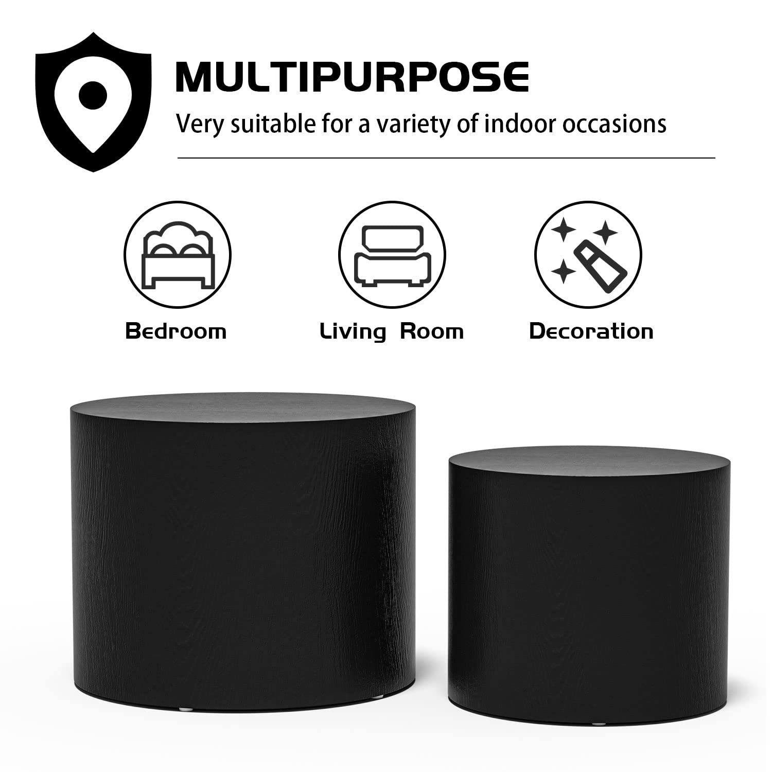 Modern Round Wooden Nesting Tables Set of 2 - Black Coffee & End Tables for Small Spaces | Perfect for Living Room, Bedroom & Office