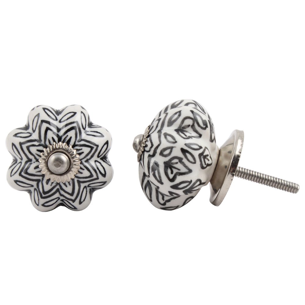IndianShelf 16 Pack Floral Ceramic Black Luxury Drawer Knobs - Elegant Cabinet Hardware for Kitchen, Bathroom & Dresser - Decorative Pulls for Home Renovation & Furniture Upgrade