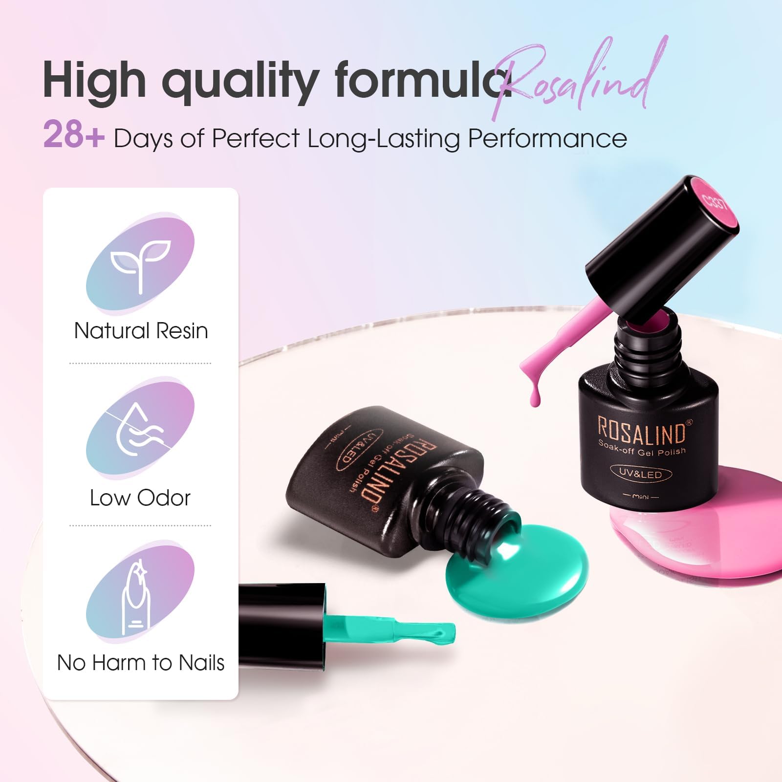 ROSALIND 24PCS Gel Nail Polish Set - 20 Colors Soak Off UV LED Nail Polish with Base Coat, Glitter, Glossy & Matte Top Coat - Fall Winter Holiday Nail Colors for Manicure & Nail Art DIY at Home or Salon