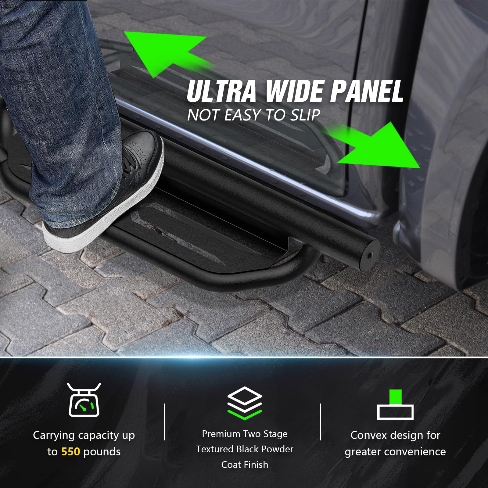Heavy-Duty Running Boards Side Steps for 2021-2025 Ford Bronco 4 Door (Excluding Sport Model) - 2-Step Design Nerf Bars with Anti-Slip Step Plates & Rock Slider Rails | Perfect for Off-Roading, Camping & Daily Use