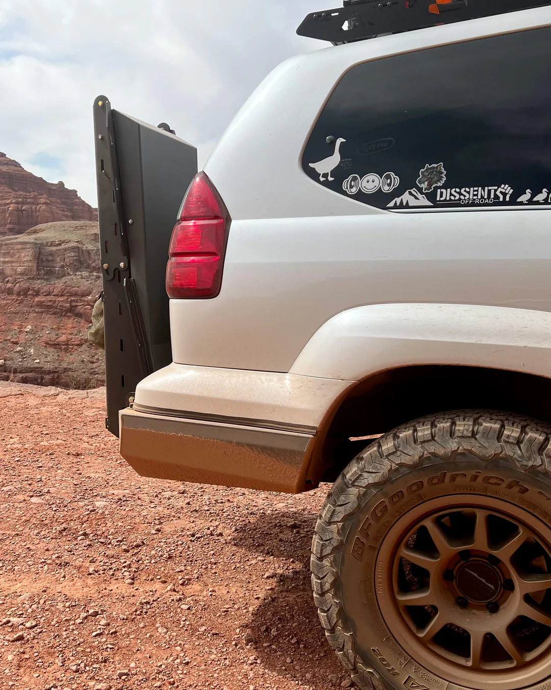 Dissent Off Road Overland Pro Swing Out for Modular Rear Bumper - Heavy Duty Spare Tire Carrier & Gear Rack for Jeep Wrangler & Gladiator - Perfect for Off-Roading & Overland Adventures
