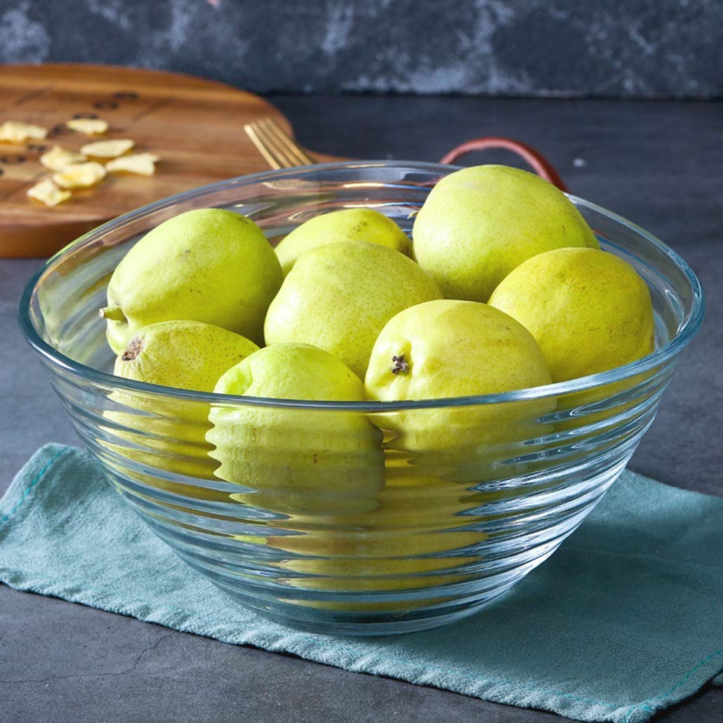 Large Glass Mixing Bowl Set - 3-Piece Clear Glass Bowls for Salads, Desserts, Fruits & Baking | Microwave & Dishwasher Safe | Perfect for Kitchen Prep, Entertaining & Meal Prepping