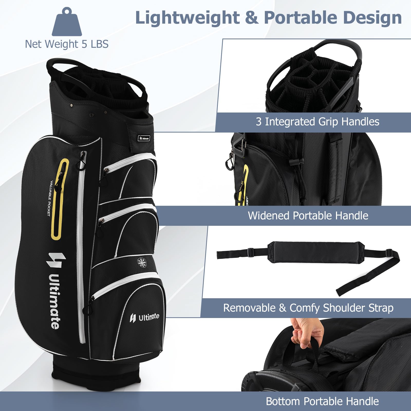 **Tangkula 15-Way Top Divider Golf Cart Bag - Lightweight Golf Club Bag with Putter Well, 7 Pockets, Cooler Bag, Shoulder Strap & Rain Hood - Portable Golf Carry Bag for Men & Women - Perfect for Golf Courses, Driving Ranges & Travel**