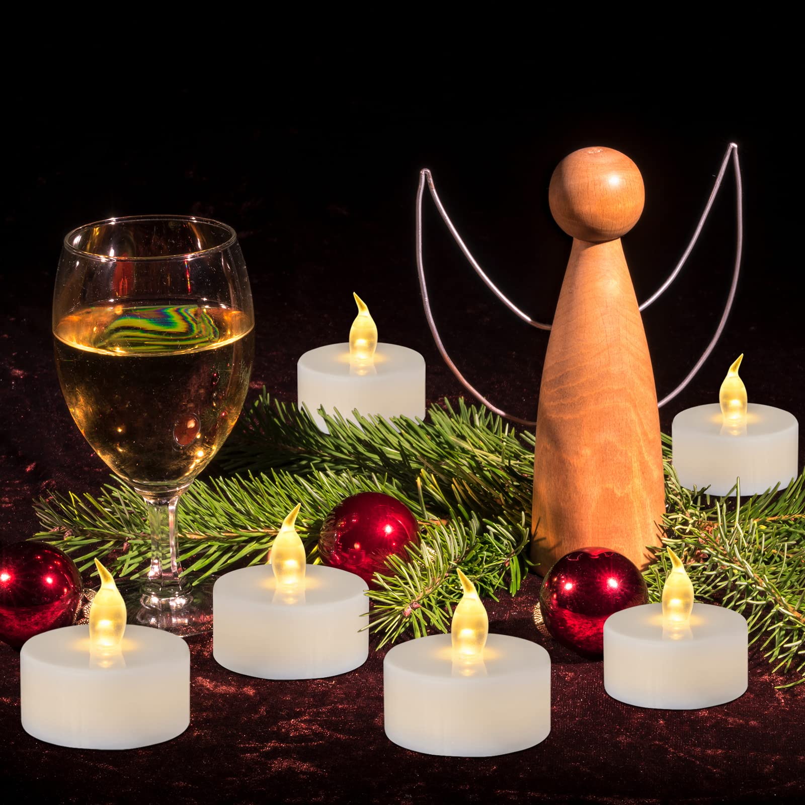 Flameless LED Tea Light Candles - 24 Pack Battery Operated Fake Candles with Warm Yellow Flickering Light | Unscented, Batteries Included | Perfect for Christmas, Weddings, Home Decor & Romantic Ambiance