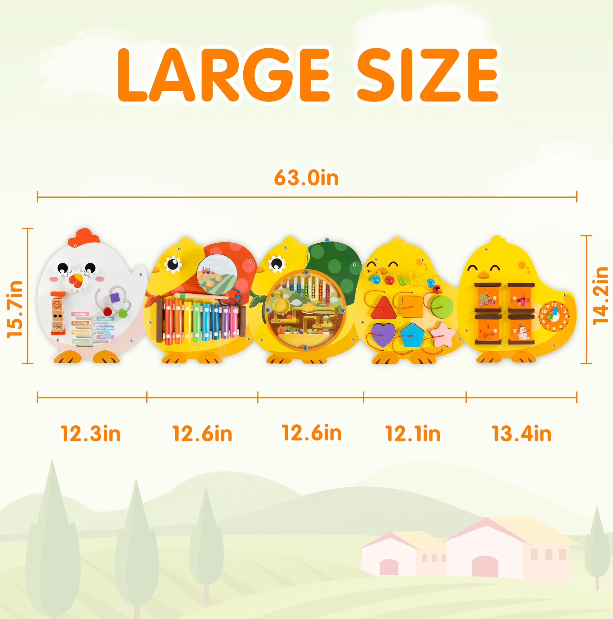 11-in-1 Wooden Sensory Busy Board for Toddlers - Montessori Learning Activity Wall Panel with Chick Design | Educational Toy for Kids Playroom, Daycare, Nursery, Classroom & Dentist Office Waiting Area | Perfect for Sensory Play & Early Childhood Development