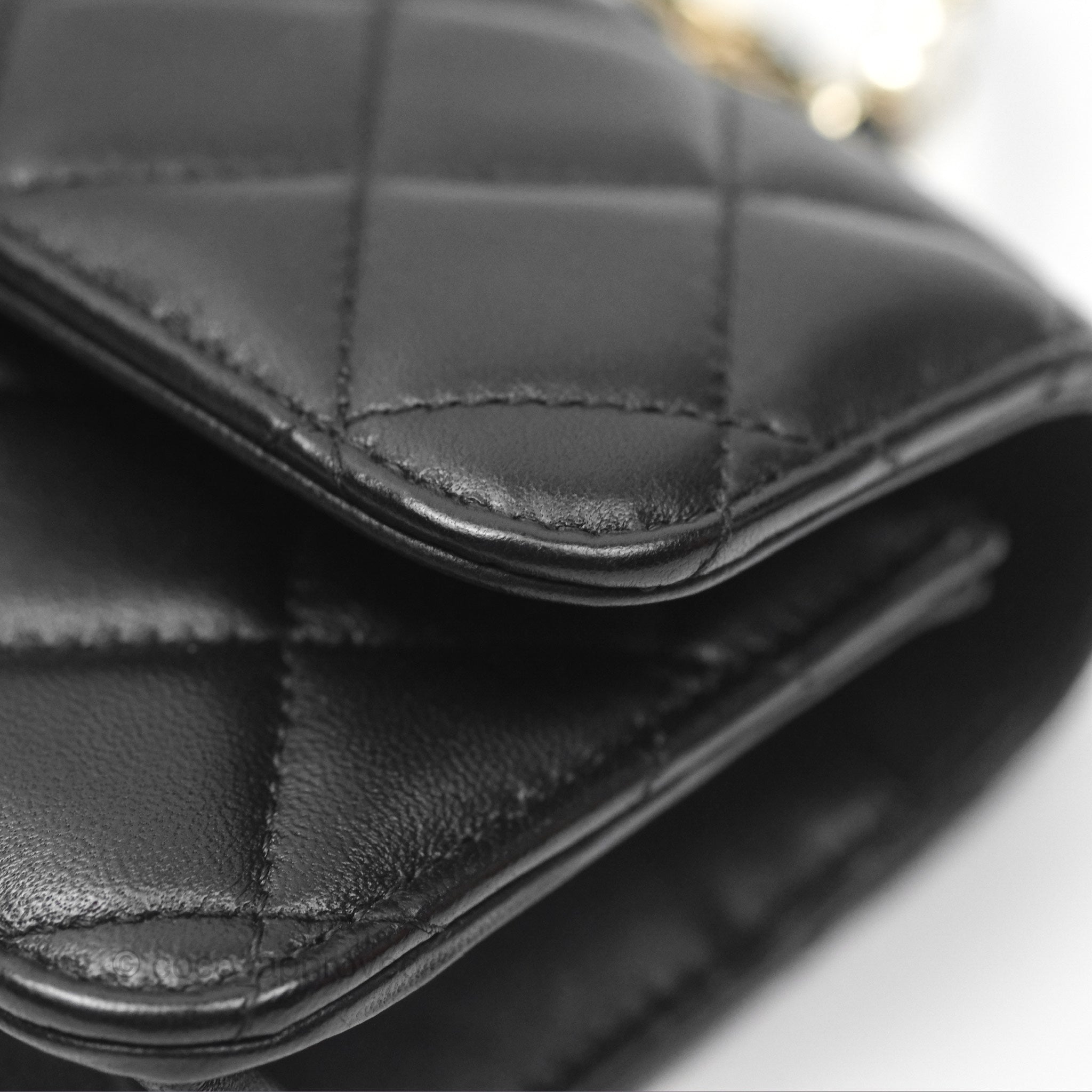 Chanel Camellia Handle Mini WOC Phone Holder Crossbody Bag with Chain - Black Lambskin Leather 23K Gold Hardware | Luxury Evening Out & Date Night Accessory