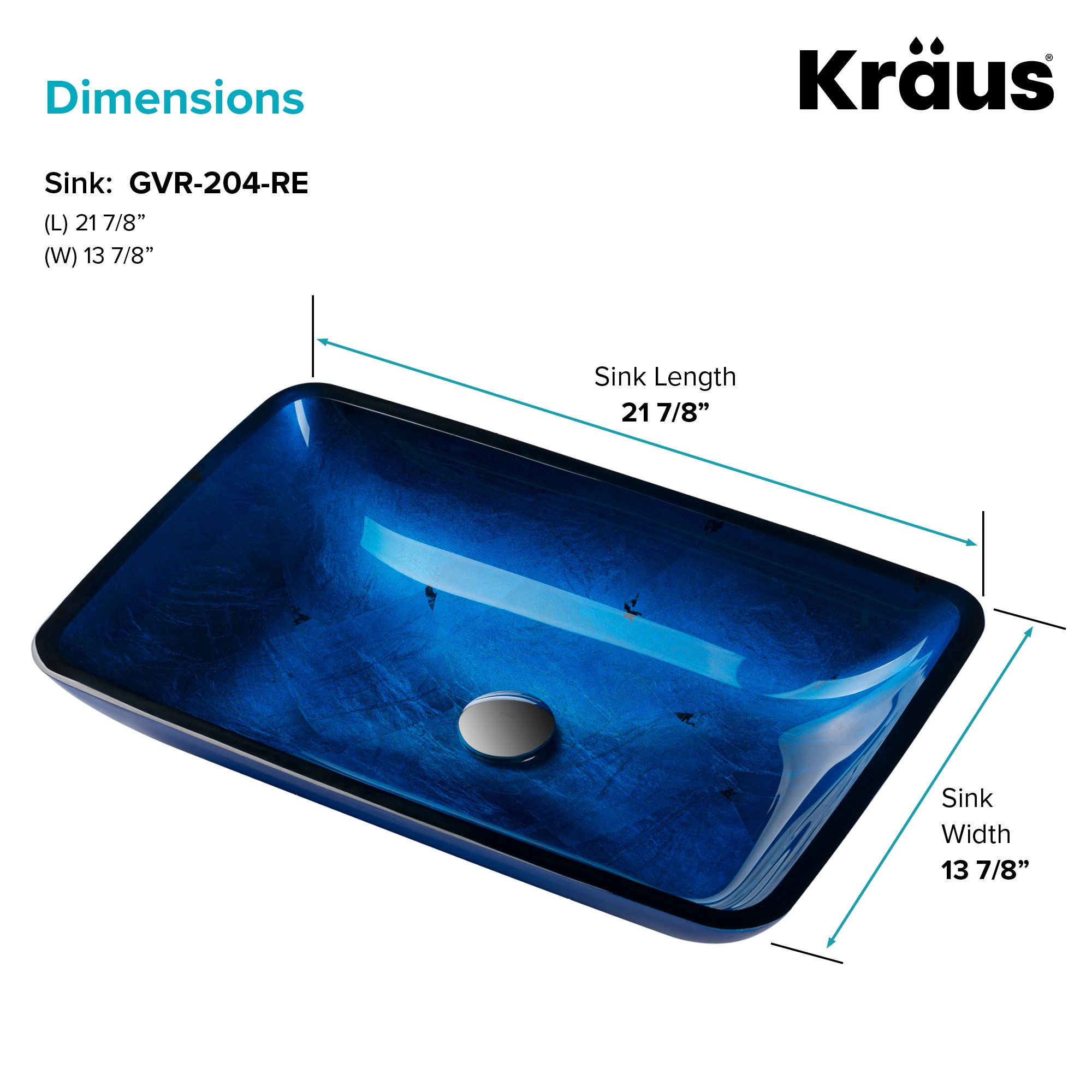 Premium Rectangular Glass Vessel Bathroom Sink - Modern Blue Design with PU Chrome Finish - Perfect for Contemporary Bathrooms, Powder Rooms & Luxury Home Decor