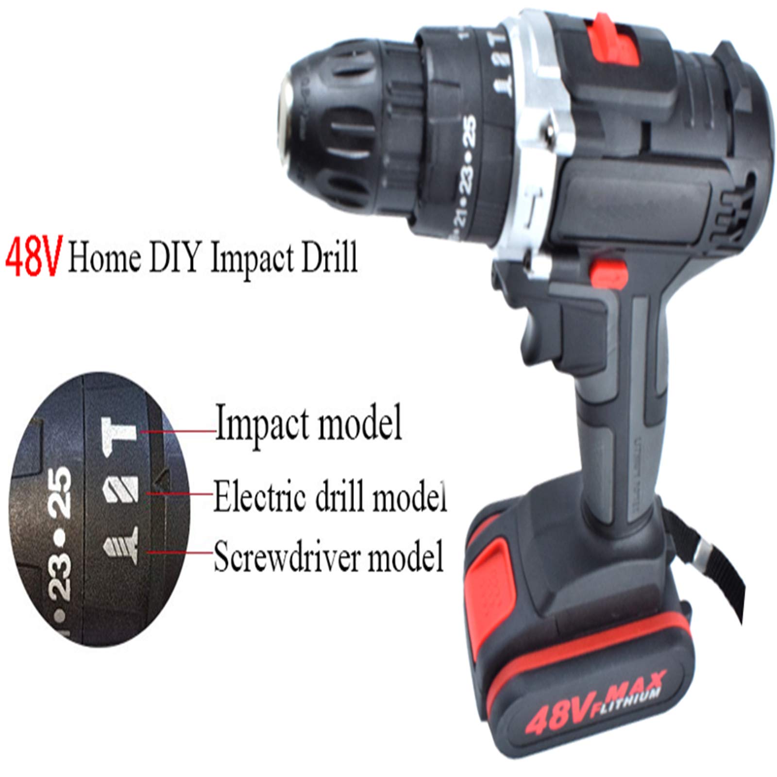 48V Cordless Impact Drill Driver with 25+1 Torque Settings, 2 x 2000mAh Li-ion Batteries & Fast Charger - Powerful Electric Screwdriver for Home DIY, Woodworking, Metal Drilling & Construction Projects