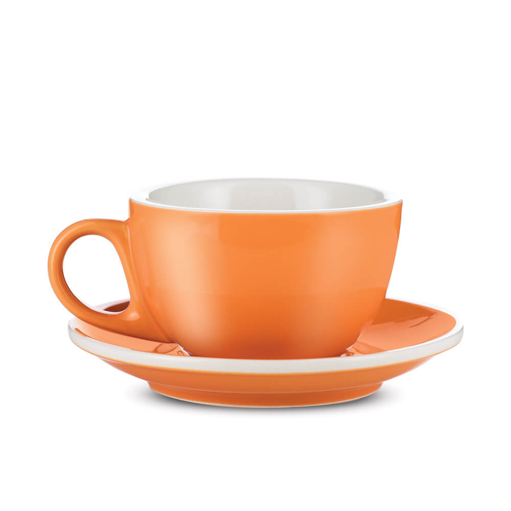Premium Espresso Parts Porcelain Cappuccino Cup & Saucer Set - 6oz/195ml, Vibrant Orange - Perfect for Home Coffee Bars, Cafés & Italian-Style Espresso Drinks